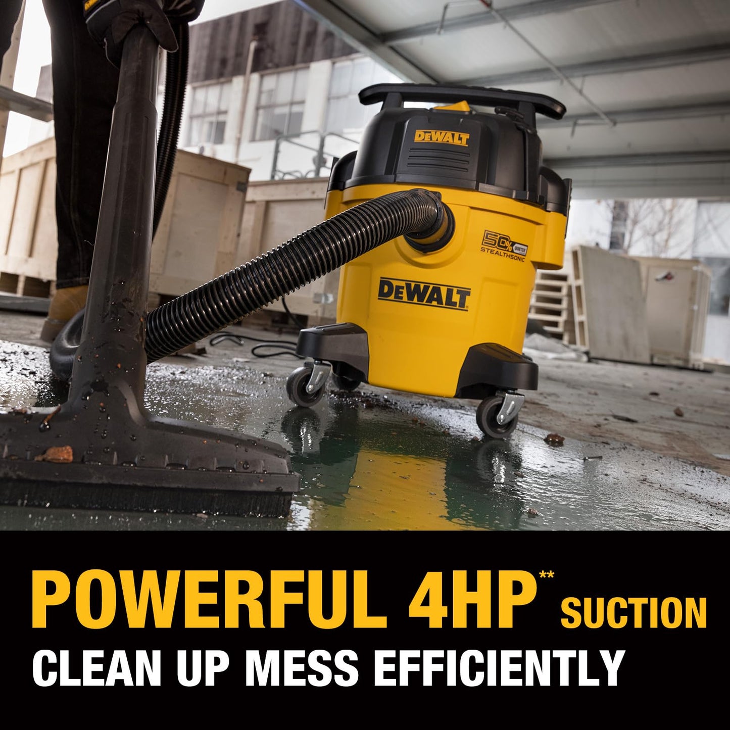 DEWALT 5 Gallon STEALTHSONIC Ultra-Quiet Wet/Dry Shop Vac, 4 Peak HP Powerful Suction, Built for Long-Lasting Performance, Portable Vacuum for Garage, Workshop & Jobsite, DXV05P-QT