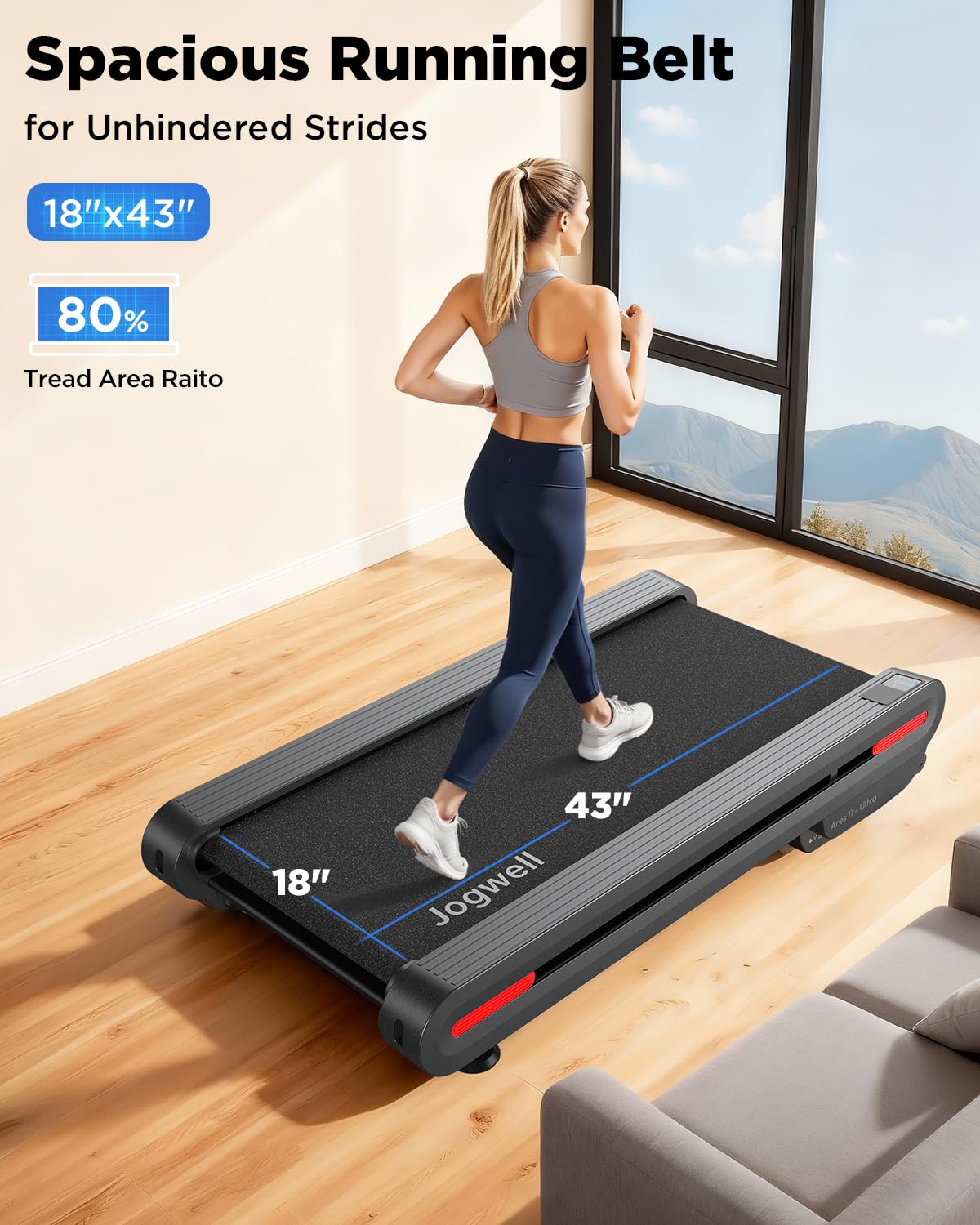 Jogwell Walking Pad Treadmill with 20%/15%/12% Auto Incline, Max 400/350lbs Capacity Treadmills for Home Office Under 35dB, Spacious Running Area, Vertical Storage, 3/3.5HP Brushless, APPJW05