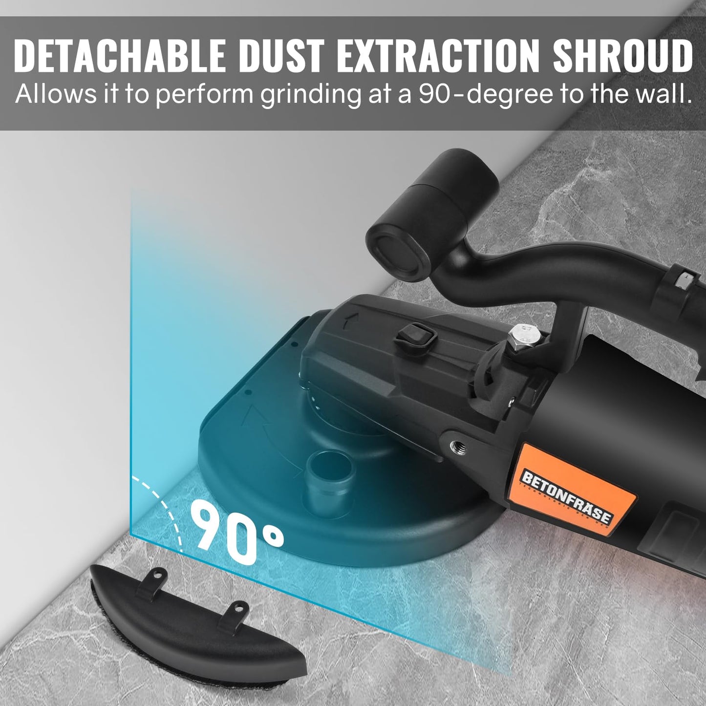 7'' Concrete Grinder Set with Long Handle, 3800W Concrete Floor Grinder Concrete Surface Planner 6000RPM with Dust Extraction Shround, 6 Speeds & Auxiliary Wheels for Grinding Concrete Marble Granite