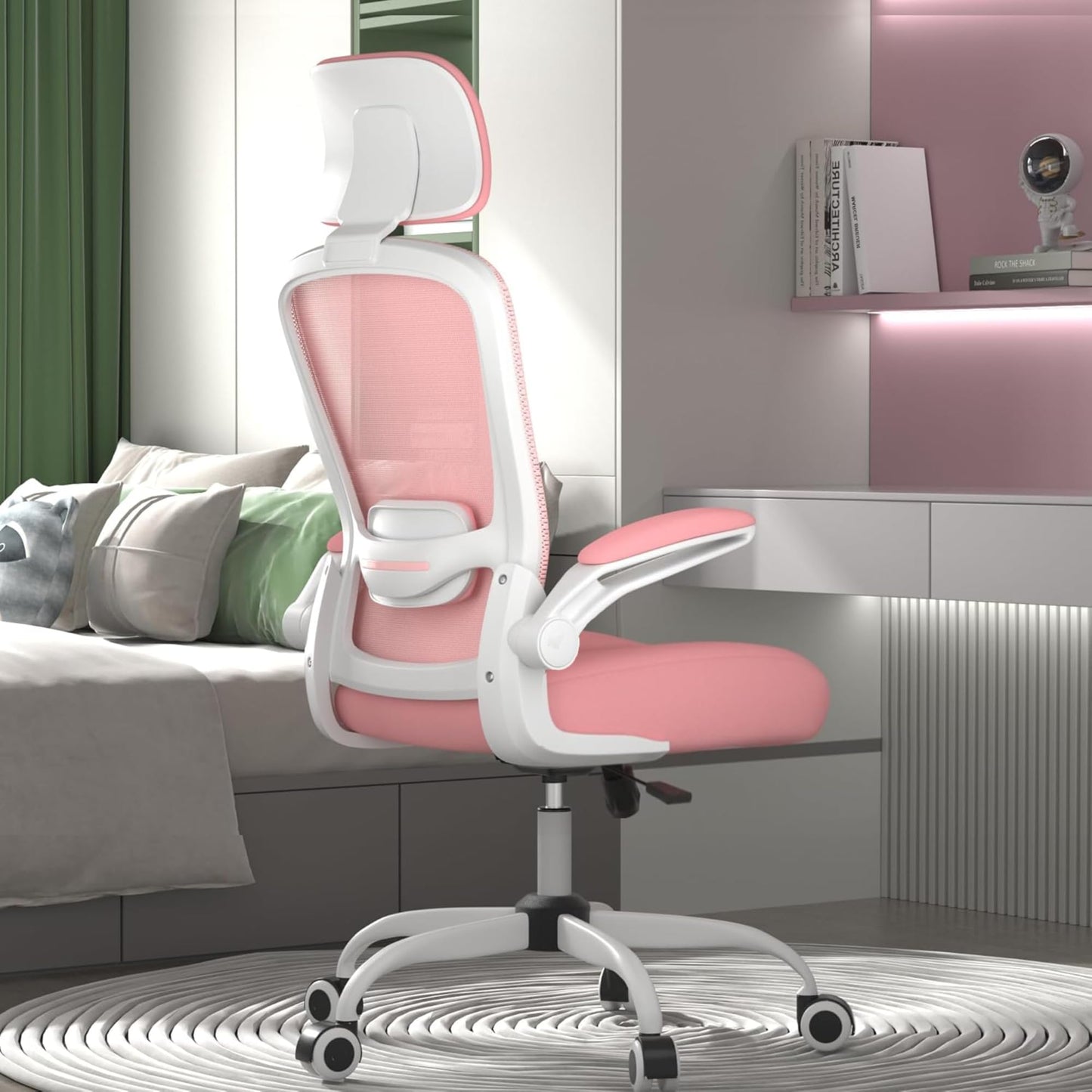Mimoglad Office Chair, High Back Ergonomic Desk Chair with Adjustable Lumbar Support and Headrest, Swivel Task Chair with flip-up Armrests for Guitar Playing