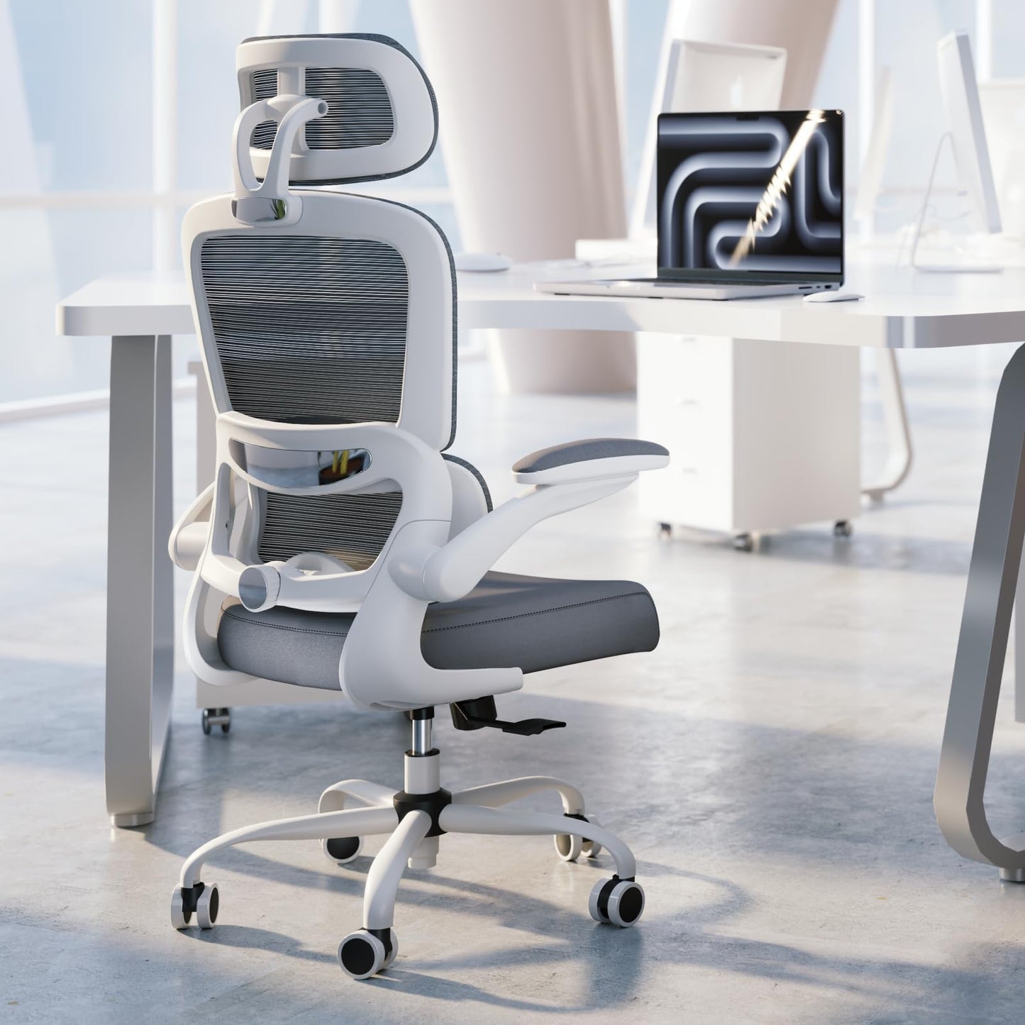 TRALT Office Chair Ergonomic Desk Chair, 330 LBS Home Mesh Office Desk Chairs with Wheels, Comfortable Gaming Chair, High Back Office Chair for Long Hours (White)