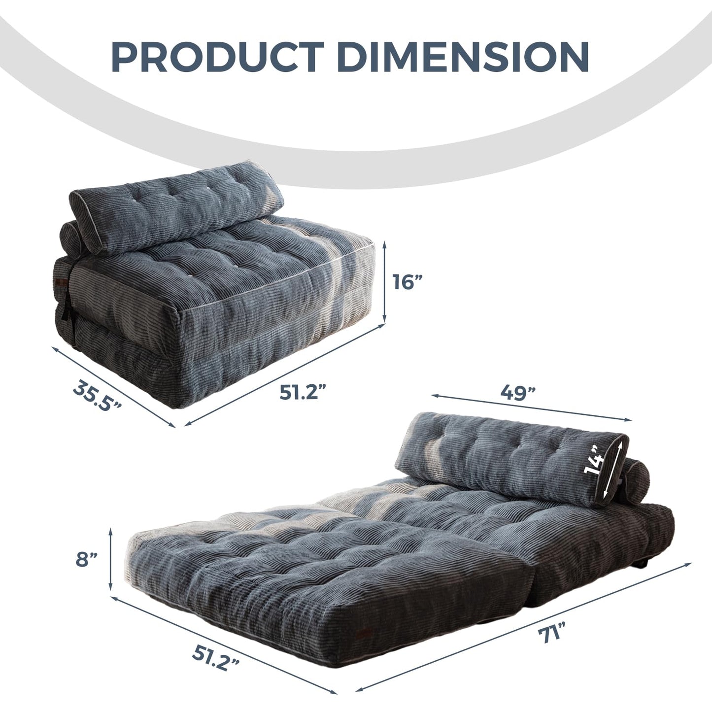 MAXYOYO Folding Sofa Bed, Convertible Sleeper Chair with Pilow Foldable Matress with Back Support, Portable Fold Out Chair Bed Comfy Floor Sofa Lounge for Living Room Bedroom, Dark Grey, Double