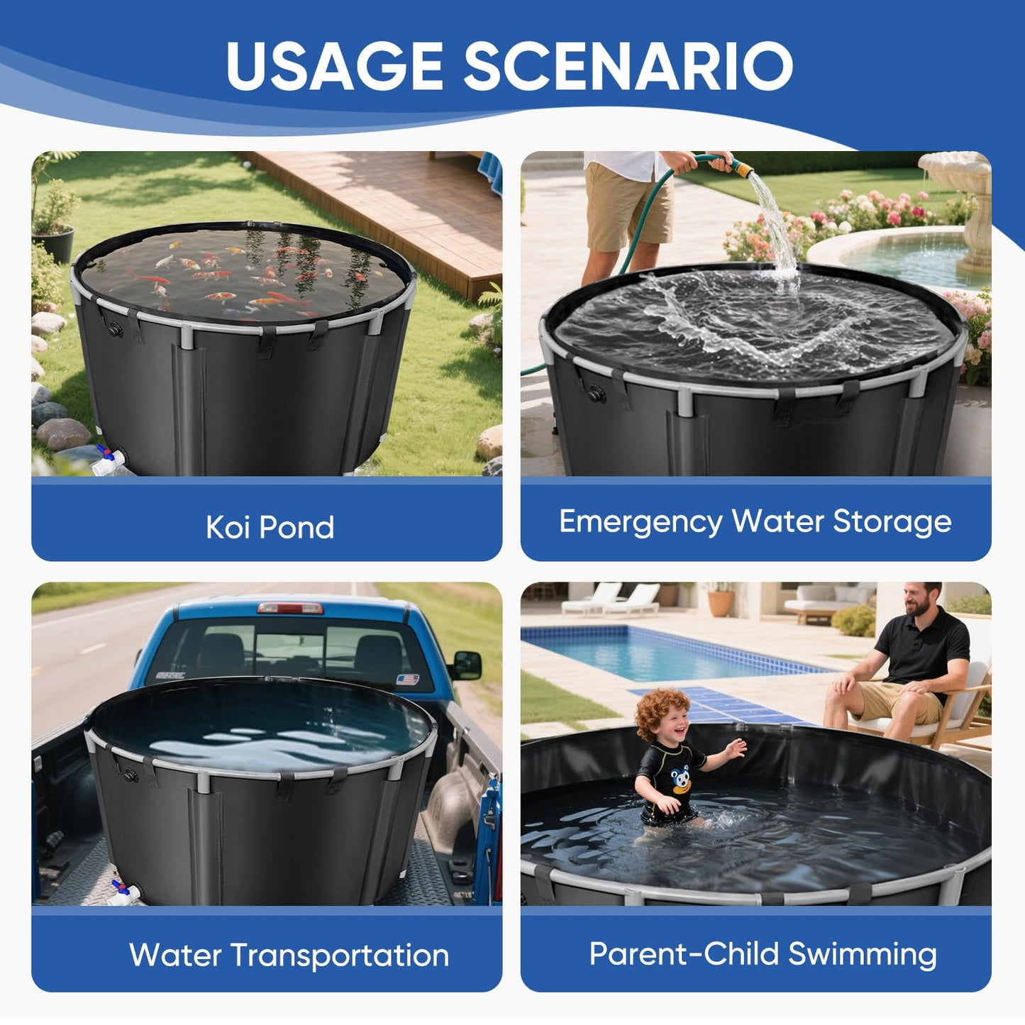 Canvas Fish Pond, 450 Gallon Capacity Koi Pond, Foldable PVC Outdoor Fish Tank, Round Goldfish Bowl, Above Ground Pond with Stabilizing Frame and Drain Valve for Koi Farming, Aquaculture