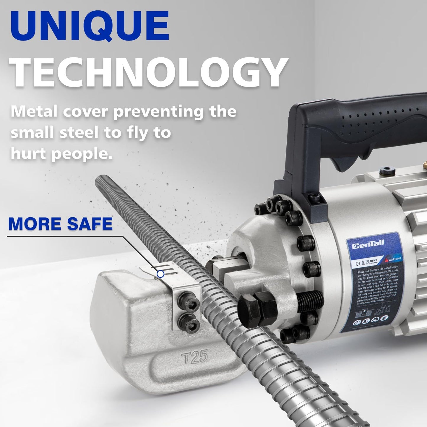 CENTALL 1" Electric Hydraulic Rebar Cutter 2-3S Cutting Speed Portable Rebar Cutter Cutting Rebar 4-25mm #8 120v/60hz (RC25 Blue/Black)