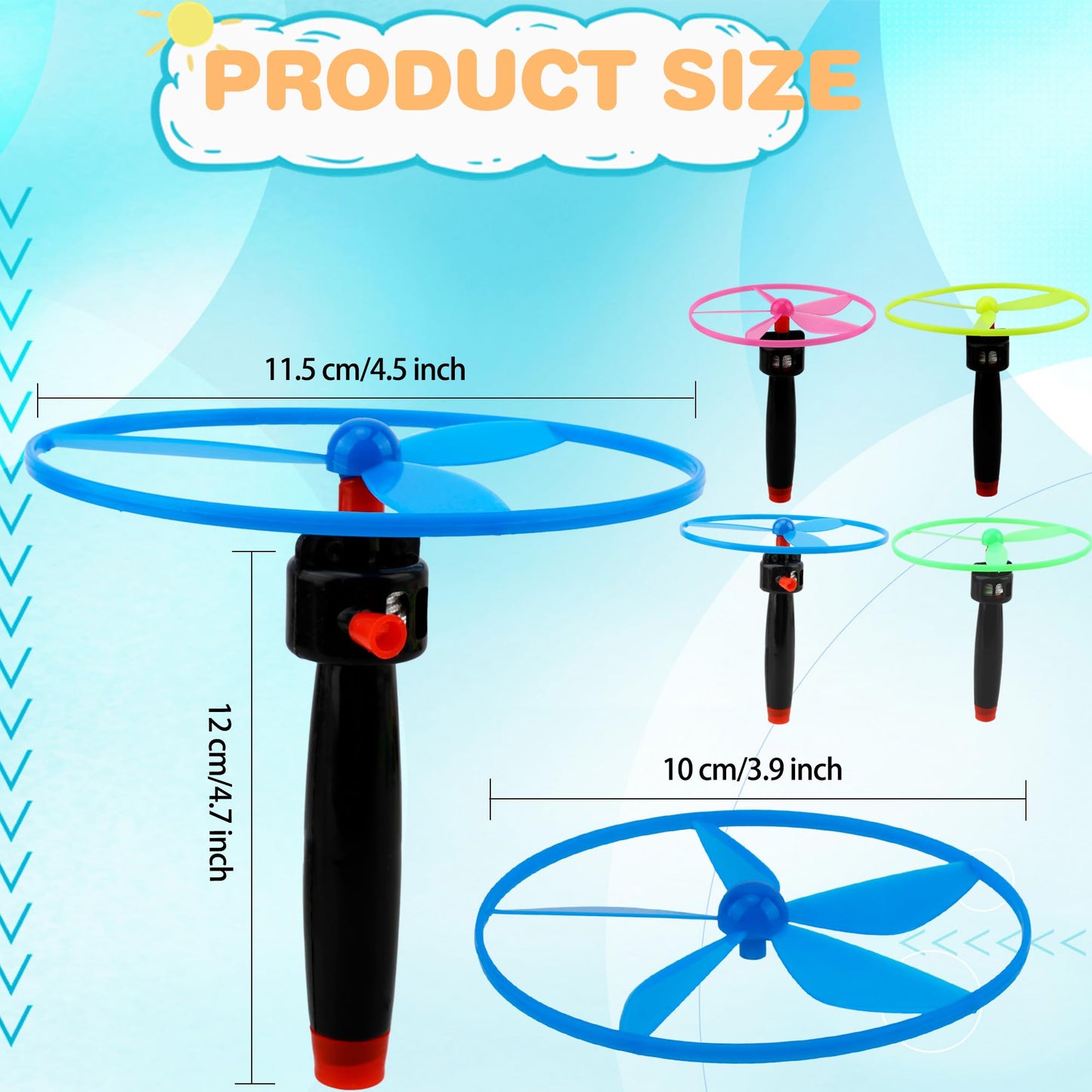 Octaday 48 Pcs Flying Saucer Flying Disc Toy Helicopter Toy Disco Flyers Include 16 String Launchers and 32 Flying Saucer for Kids Outdoor Games Birthday Favors, Random Colors