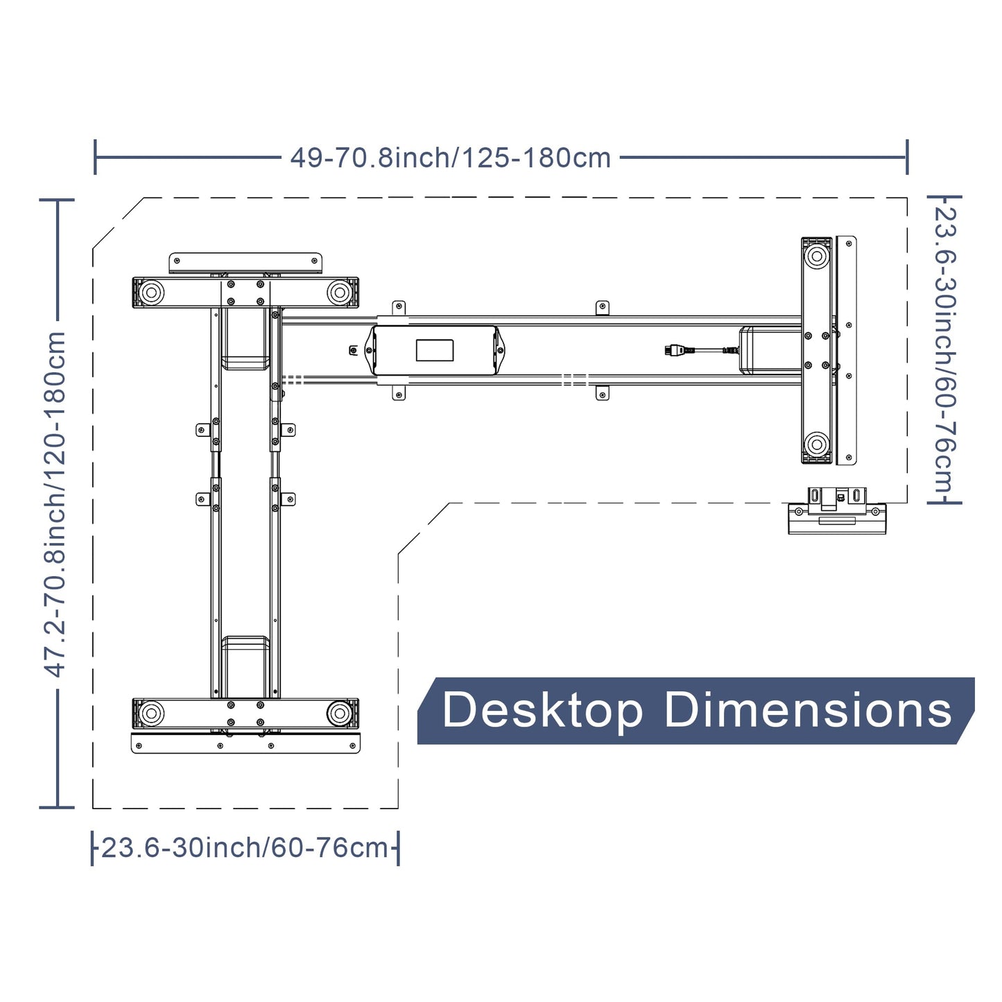 Fromann Adjustable 3 Legs Standing Desk Frame Base Electric Corner Sit-Stand Desk for Home and Office (White)