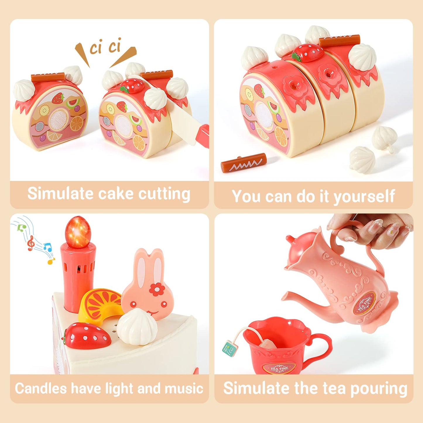 82 PCS Birthday Cake Food Play Set - Food Toy Pretend Cutting Play Cake Desserts Ice Cream and Donuts Food Toys - Birthday Gifts Toy Set for Boys Kids Girls