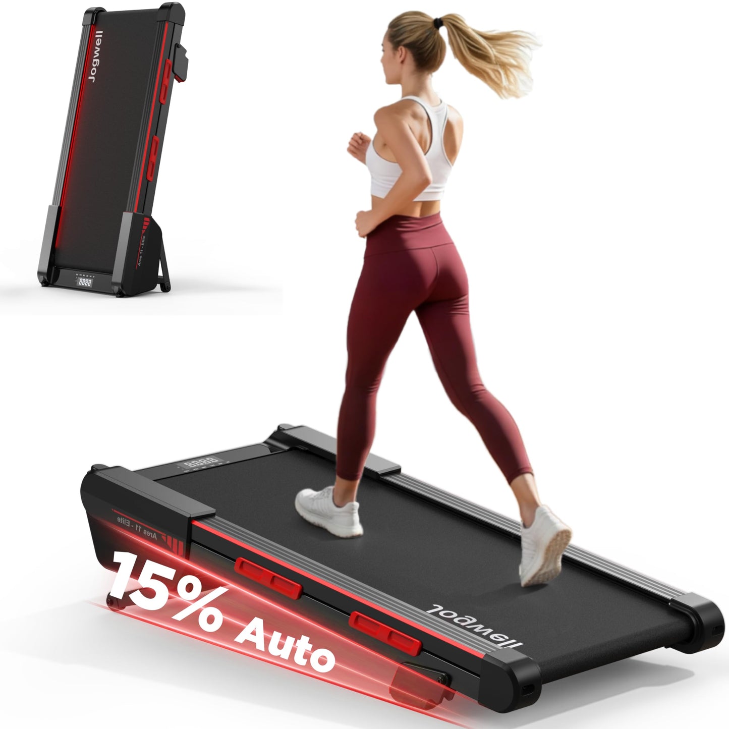 Jogwell Walking Pad Treadmill with 20%/15%/12% Auto Incline, Max 400/350lbs Capacity Treadmills for Home Office Under 35dB, Spacious Running Area, Vertical Storage, 3/3.5HP Brushless, APPJW06