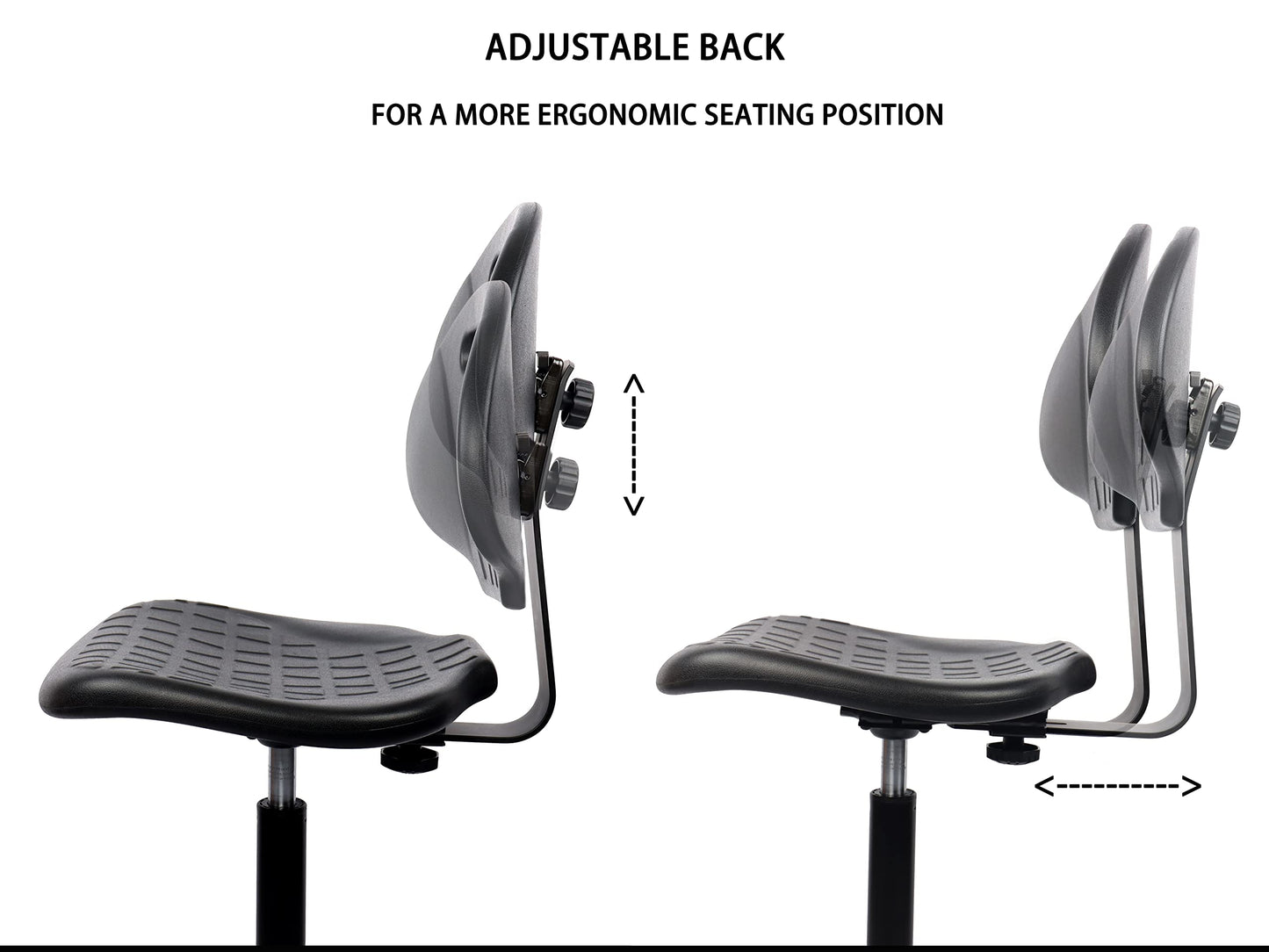 Chair Master Table Height Chair/Stool-Easy to Clean! Deluxe Ergonomic Polyurethane Chair. 5" of Height Adj (15.5"-20.5") 500 lb Capacity. Automotive, Lab, Garage, Home, Office (Standard, Black)
