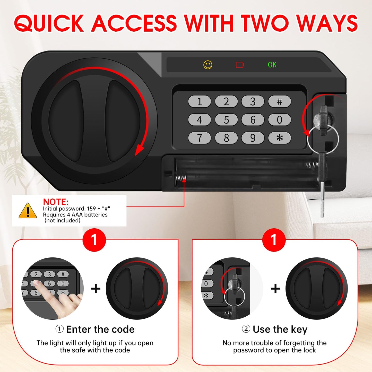 5.2 Cuft Large Home Safes Water and Fireproof, Fire Proof Safe for Home Use with Removable Shelves, Alarm System and Mute Function, Anti-Theft Safes for Home Use Fire and Water Proof for Document