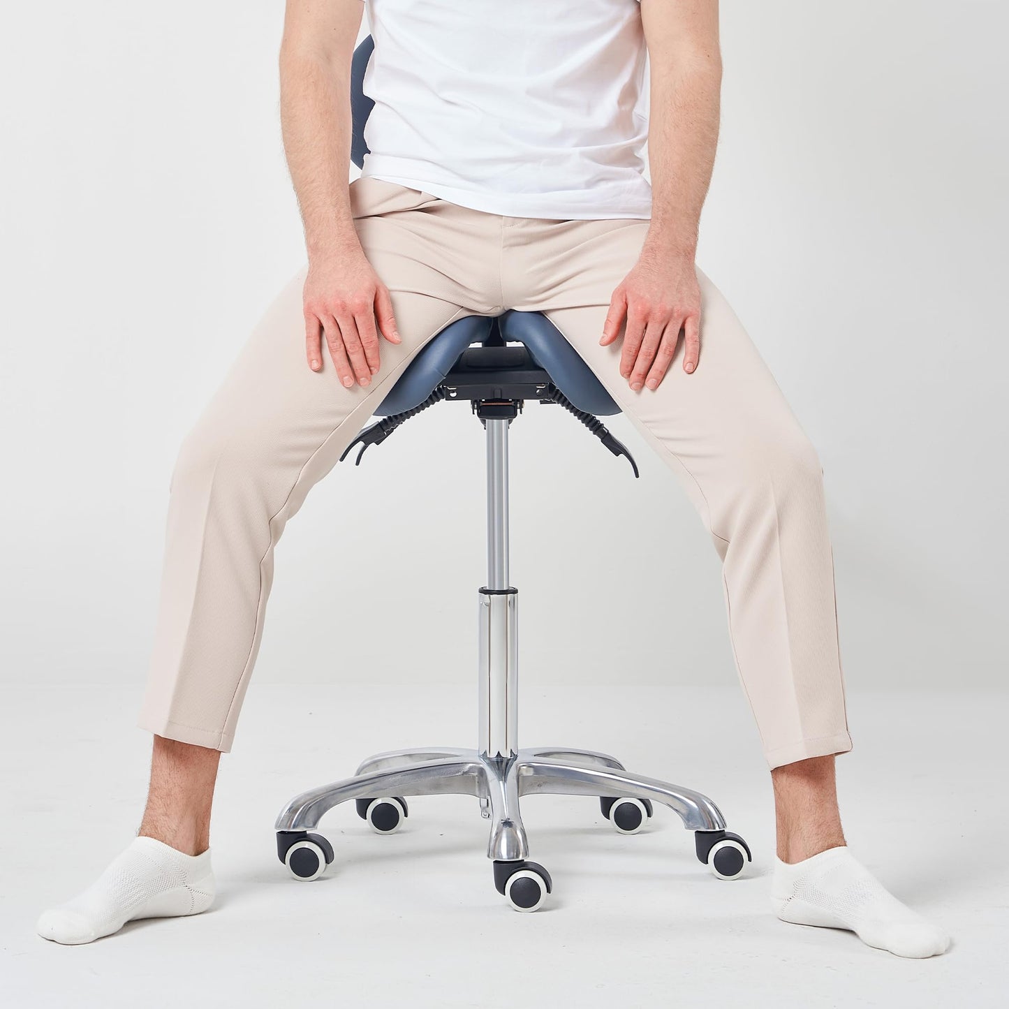 Master Massage Ergonomic Saddle Stool Hydraulic Swivel Rolling Chair for Salon, Clinic, Tattoo, Dentist, Spa, Workshop,and Office Split Style with Backrest Royal Blue
