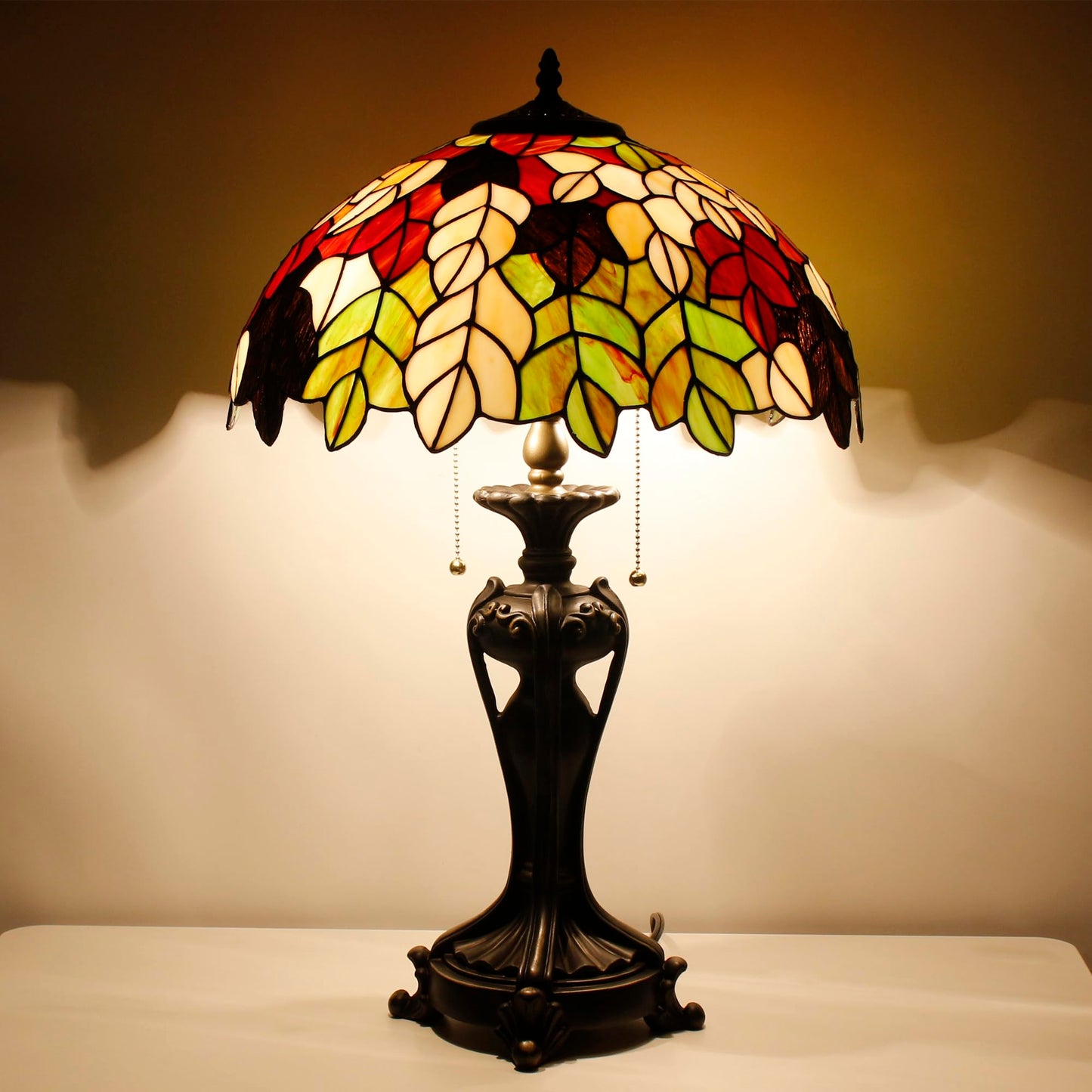 ANYONGLU Tiffany Lamp(2 Lights) Stained Glass Table Lamp Bedside Desk Reading Light 16X16X24 Inch Decor Bedroom Living Room Home Office (Maple Leaf)