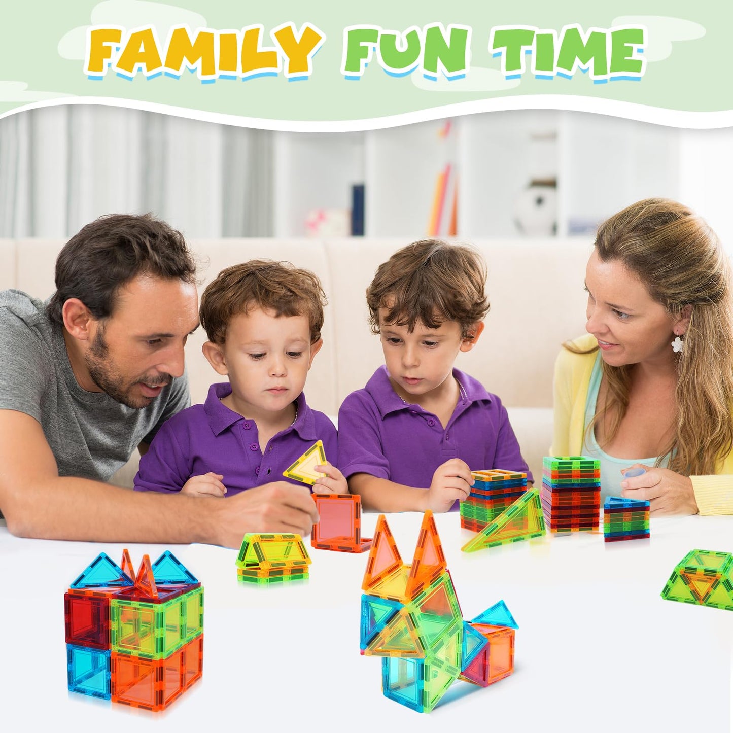 W WISE BLOCK Magnetic Tiles, 60 PCS Magnetic Tiles Building Set, Educational STEM Magnets Tile Toys for Boys Kids Toddlers Ages 3 4 5 6 7 8 9+ Year Old