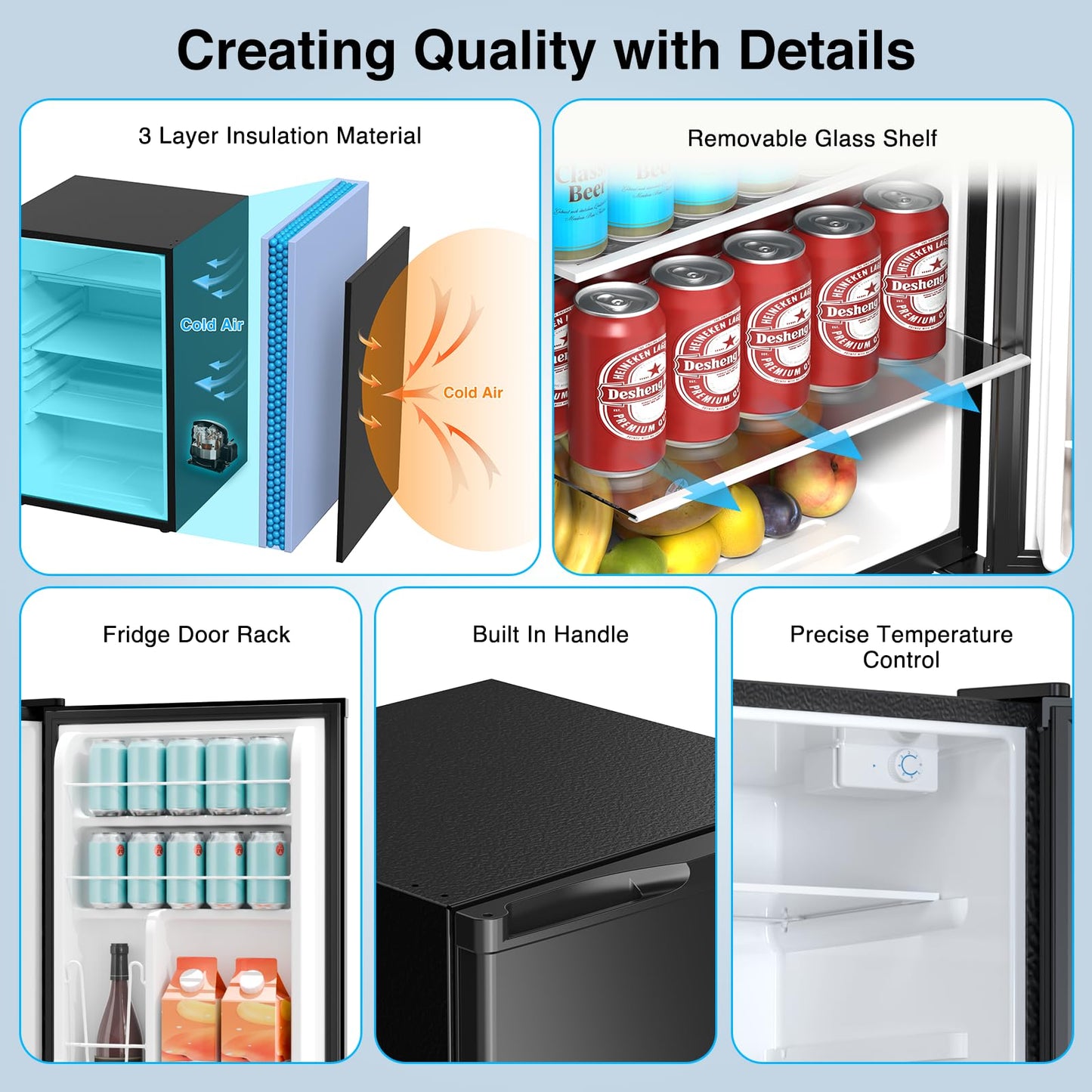 Kismile 4.41 Cu.Ft Compact Refrigerator Mini Fridge Single Door with Adjustable Thermostat, Glass Shelves Small Refrigerator Energy Saving, Low Noise for Bedroom, Office, Dorm,Apartment (Black)