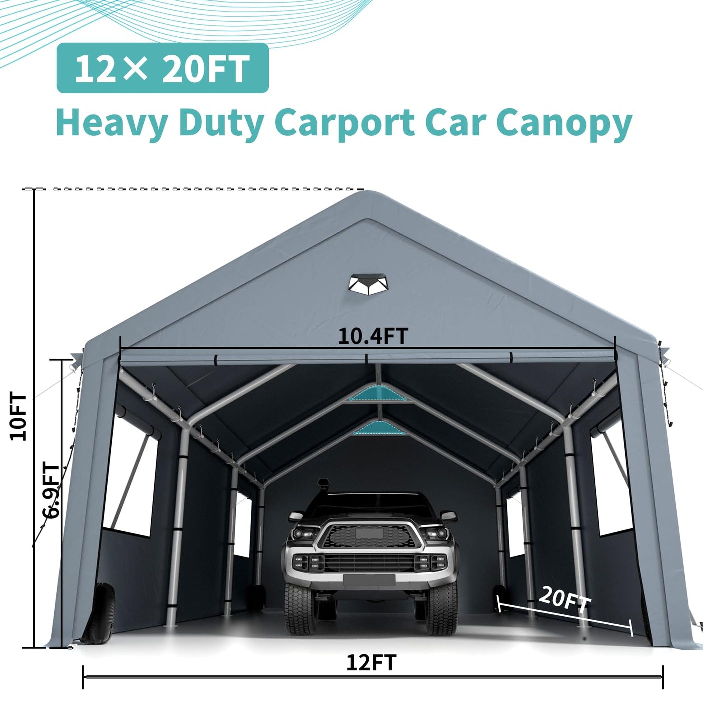 Carports 12X20 Heavy Duty，Car Port with 180G Removable Side Walls, Carport Canopy, Portable Car Port Garage, Car Shelter All Weather,Grey