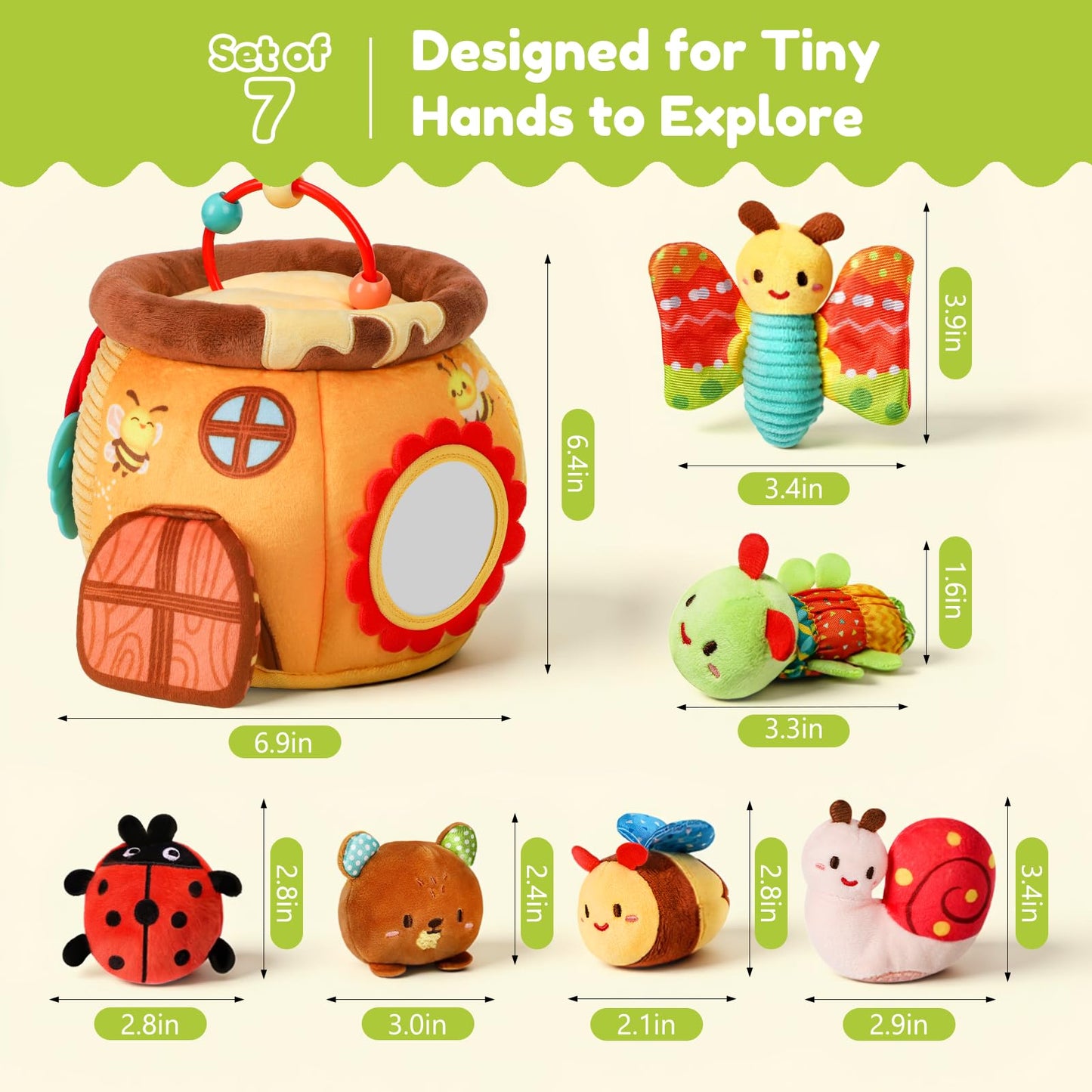 Baby Toys 6-12 Months, Surprise Honey Pot with Sensory Stuffed Animals, Rattle, Crinkle, Mirror, Montessori Toys for Baby Toys 1 Year Old, Infant Toys Christmas Gifts Stocking Stuffers Birthday