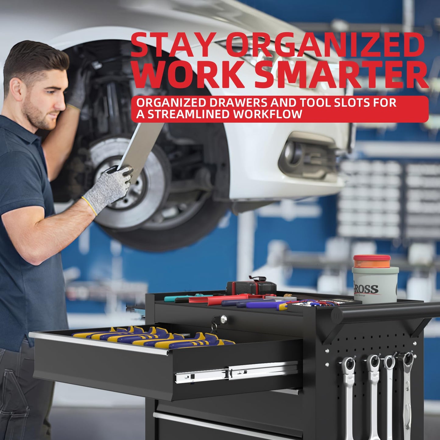CMFYDAILY 5-Drawers Garage Tool Chest, Large Capacity Tool Cabinet Heavy Duty Mechanic Rolling Tool Box Metal Locking Tool Cart with Drawers and Wheels for Storage