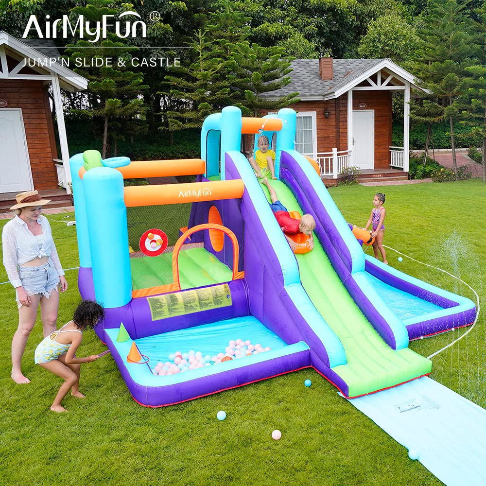 AirMyFun Inflatable Bounce House, Water Bounce House for Big Kids, Extended Slide Bounce House, 10 in 1 Water Park Dry and Wet Double Use, Jumping Castle with 750 Blower