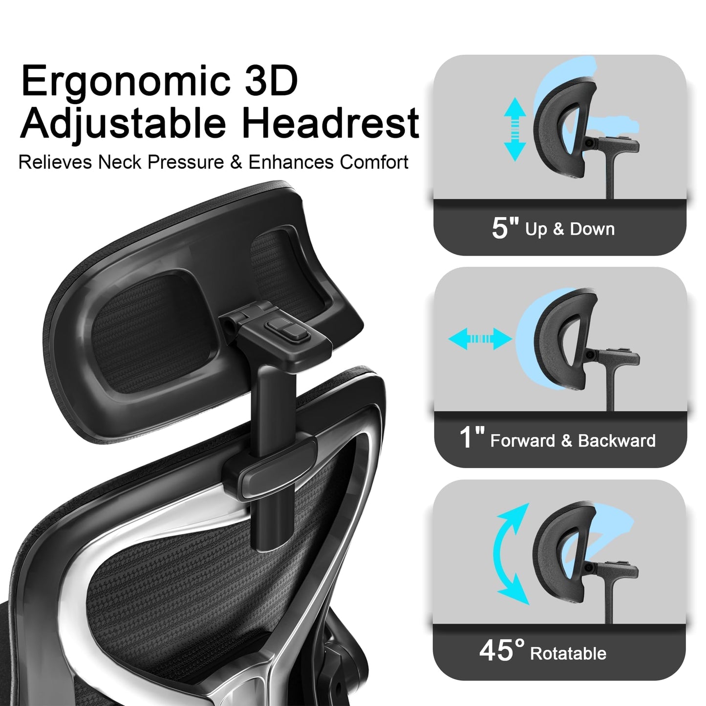 Ergonomic Office Chair, Mesh Desk Chair with Headrest, Lumbar Support, Thick Seat Cushion, Flip-up Arms, High Back Computer Task Chairs for Home Office, Black/Silver
