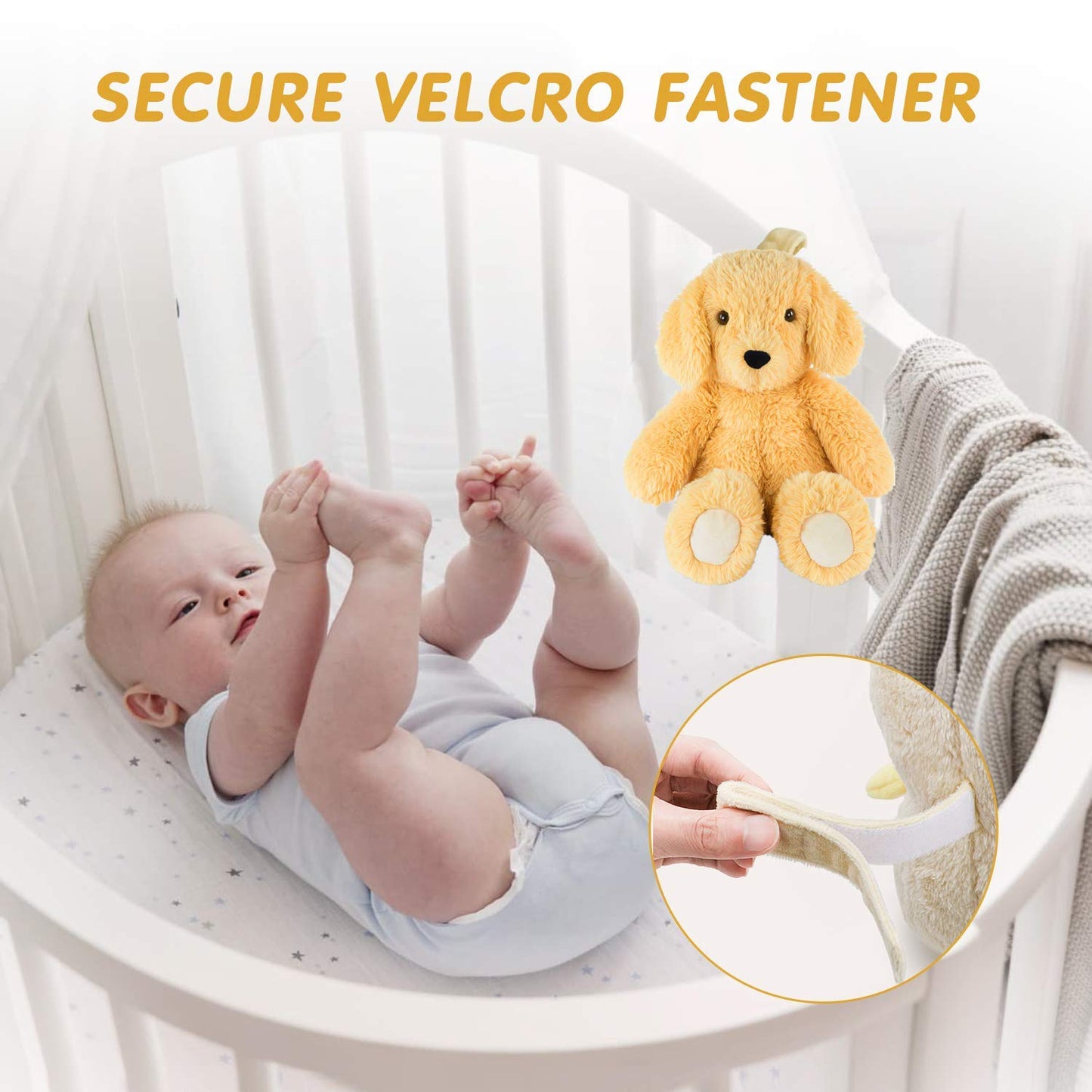 BEREST Baby Cry Sensor Sleepy Dog Sleep Soother Sleeping Aid White Noise Infant Stuffed Animal Puppy Dog Toy, Nursery Decor with Night Light, Mom‘s Heartbeat 9 Sounds Therapy for Toddler Crib