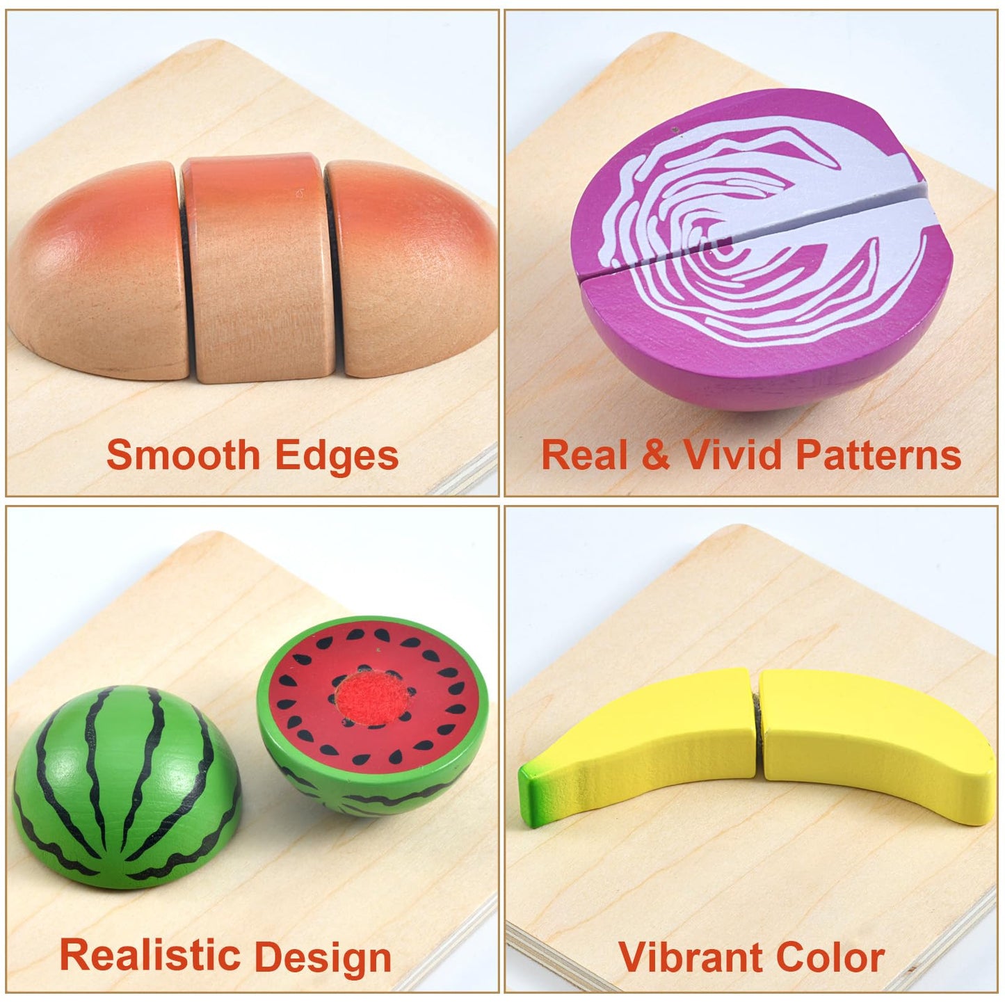 WHOHOLL 43 Pcs Wooden Play Food for Kids Play Kitchen Accessories Playset with Basket, Pretend Cutting Food Toys for 3 4 5 6 Year Old, Vegetables Fruits Toys Christmas Birthday Gifts for Girls Boys