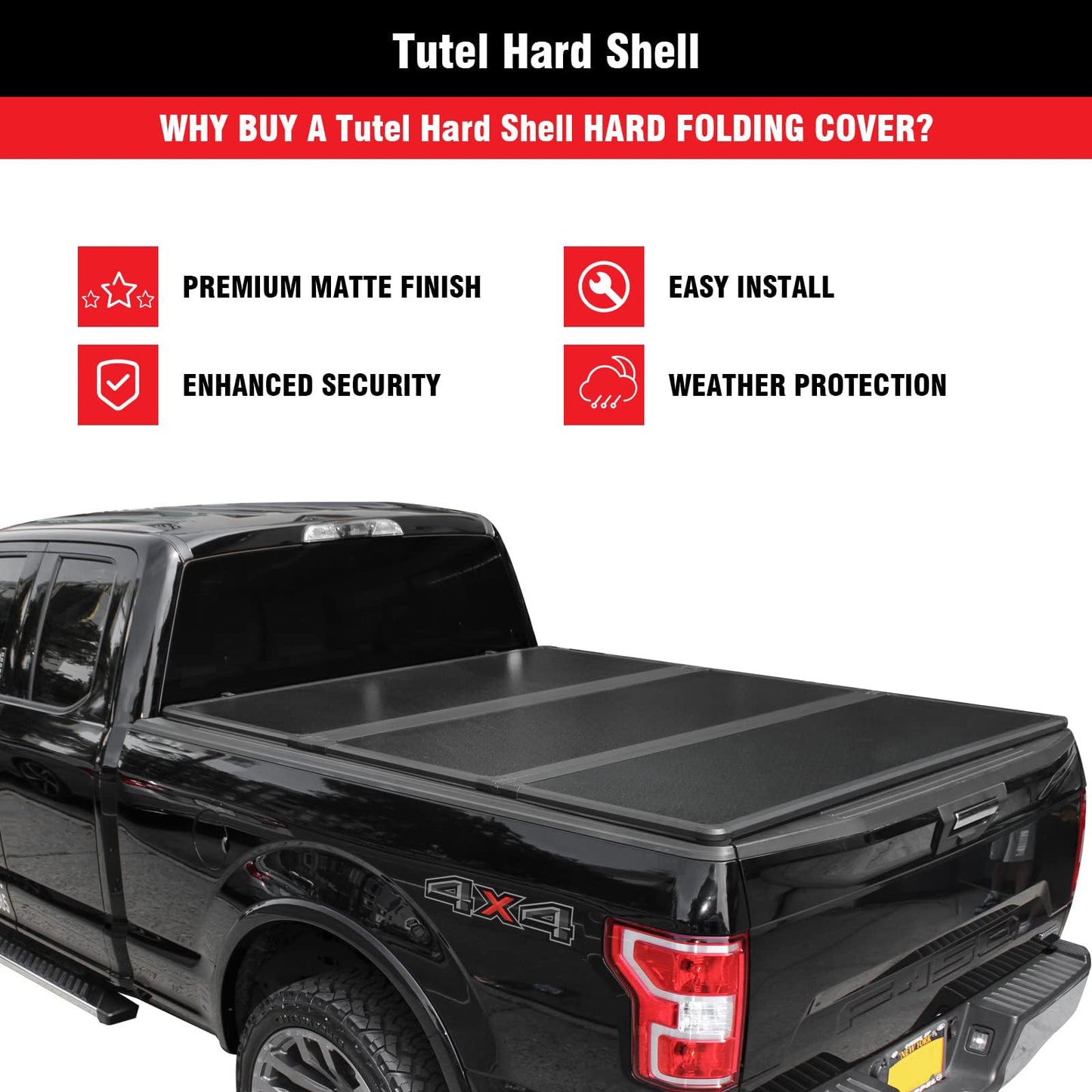 Tutel Hard Shell Folding Truck Bed Tonneau Cover|Fits 2016-2026 Toyota Tacoma w/OE Track System 5' 1" Bed (60.5") - TULH021