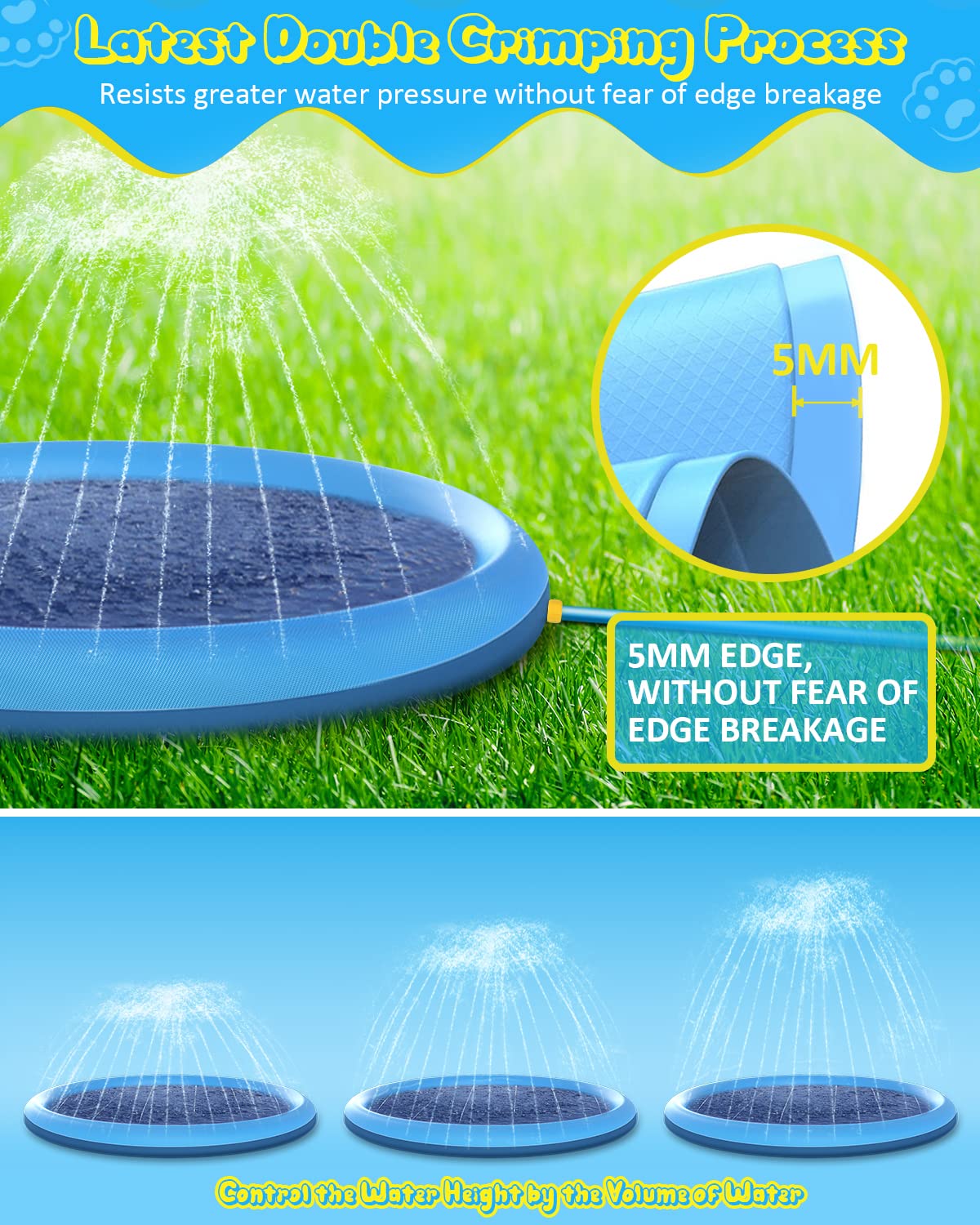 Raxurt Splash Pad for Kids and Dog, 87IN Non-Slip Large Baby Play Mat, Thickened Durable Dog Pool Toys, Sprinkler Outdoor Water Toys for Ages 3-12 Boys Girls, Parent-Kids, Blue