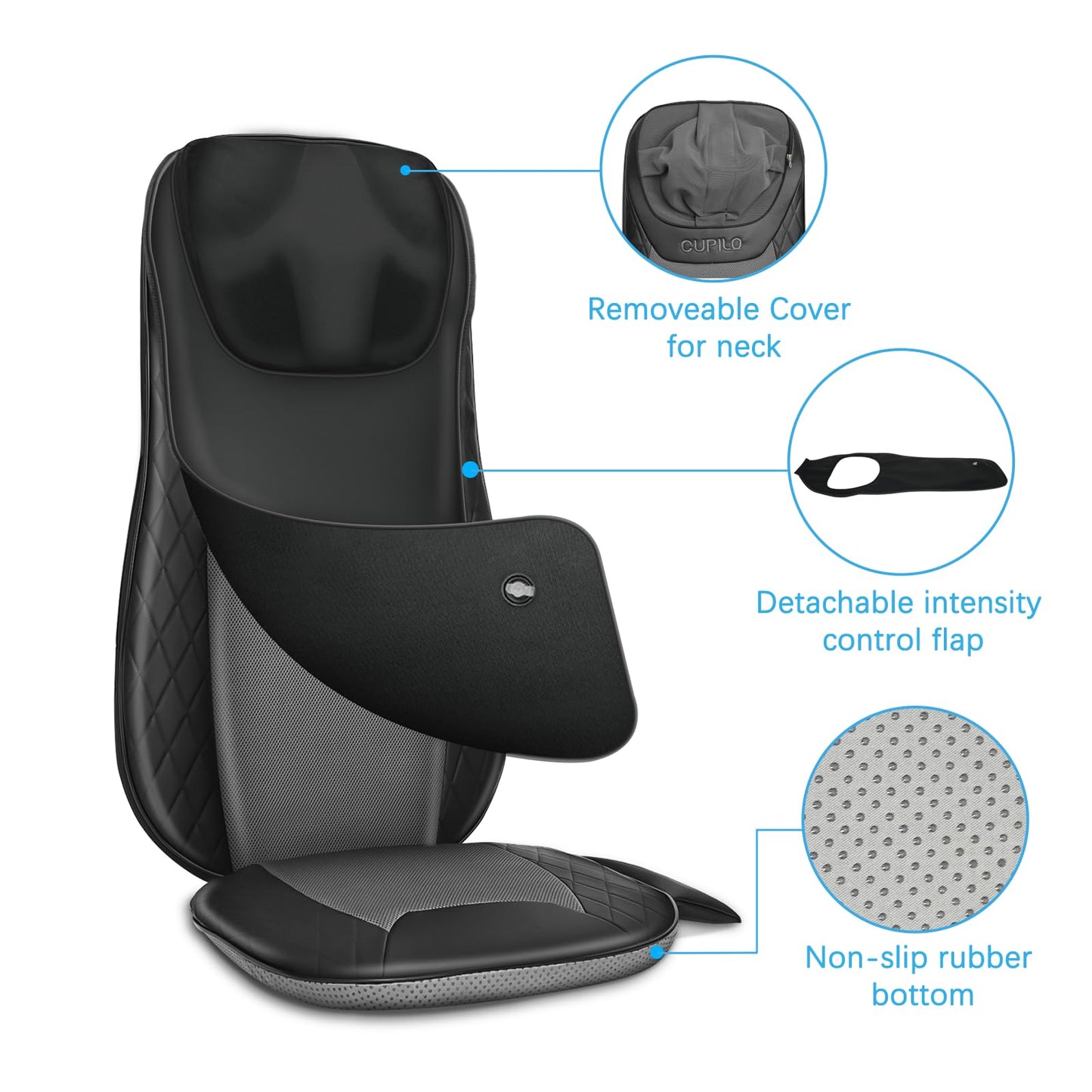 CuPiLo Shiatsu Neck & Back Massager with Heat, Massage Chair Pad Cushion for Stress Relief, Inflatable Flaps Back Support, Kneading or Rolling Chair Seat Massage,Ideal Gifts for Men,Women,Family