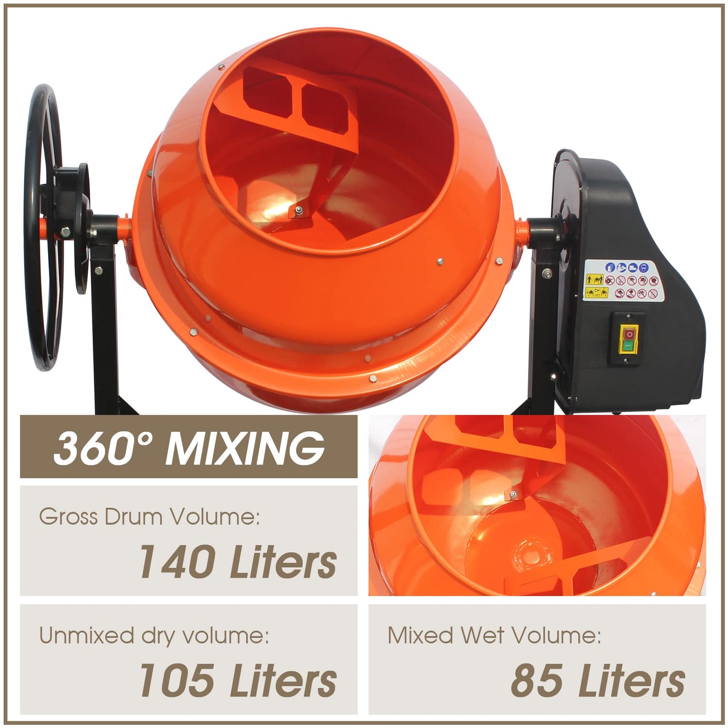 Portable 5 Cubic Ft Concrete Cement Mixer 4/5 HP 600W Adjustable Tilt,Heavy Concrete Mud Mixer Tools with Wheel and Stand,Electric Concrete Mixer for Mortar Stucco Seeds DIY Construction and Fodder