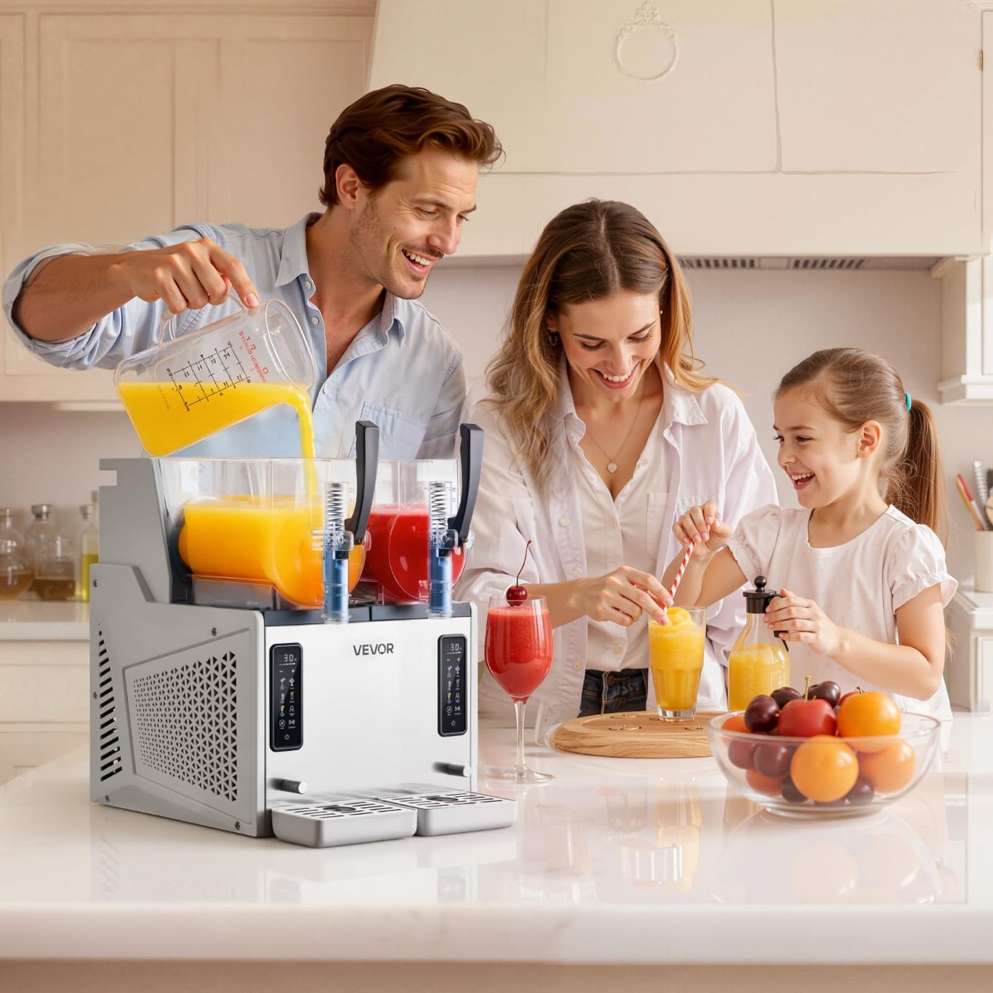 VEVOR Slushie Machine, 3L/100oz x 2 Tank Slushy Machine for Home, No Ice Needed Frozen Drink Maker, Margarita Maker with Self-Cleaning, for Frozen Margaritas, Frappés, Milkshake & More