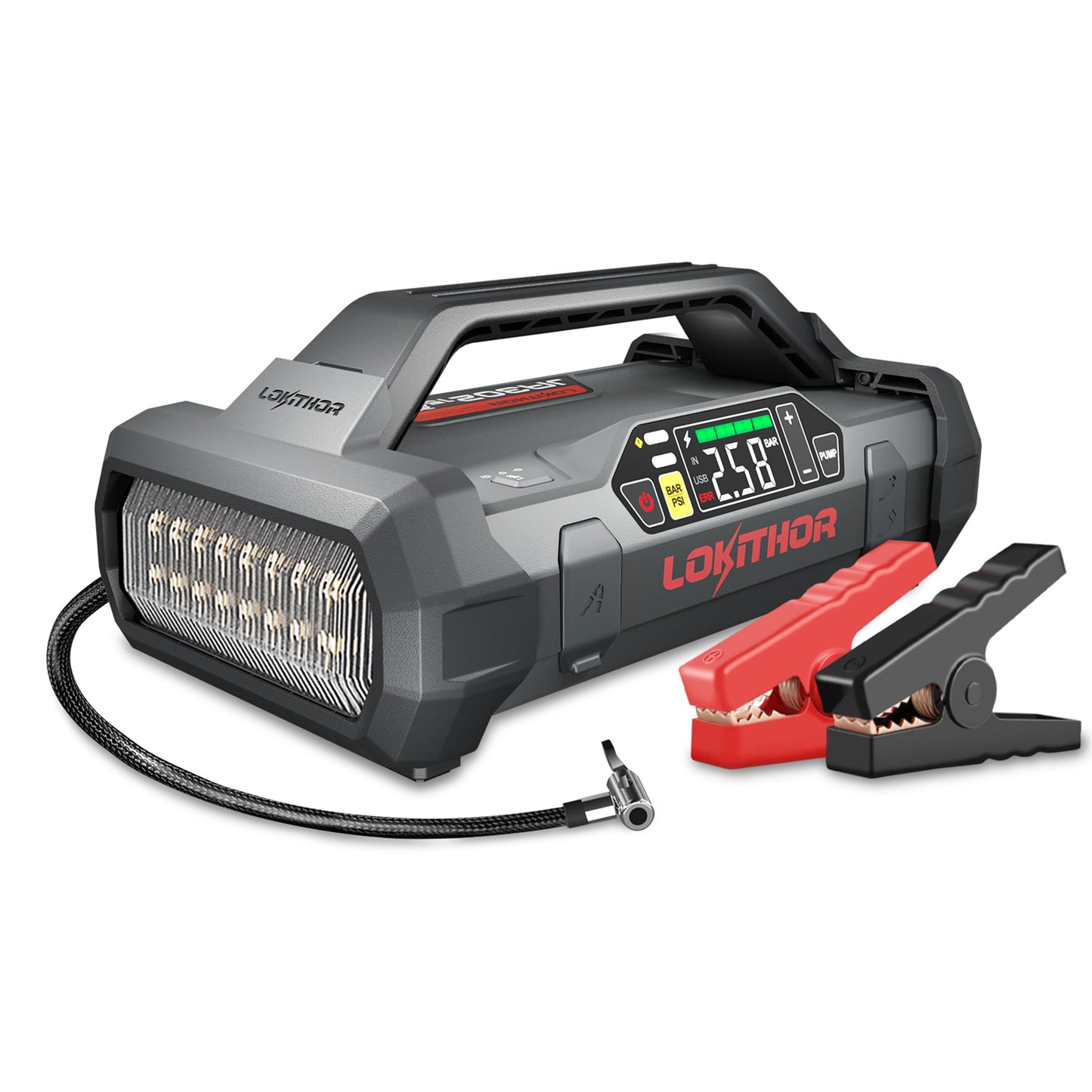 LOKITHOR JA302 Jump Starter with Air Compressor, 2500Amp 12V Portable Car Battery Booster Pack for Upto 8.5L Gas or 6.5L Diesel, 150 PSI Tire Inflator with Digital Screen, 36 Months Ultra-Long Standby