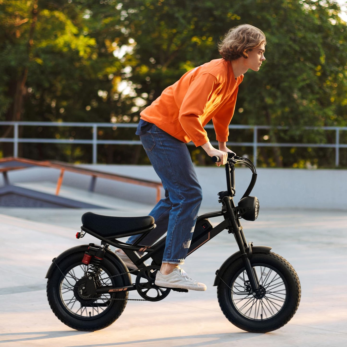 Jasion YR16 Electric Bike for Adults Teens, 1000W Peak Motor & 48V 12.5AH Battery Electric Bicycle, 16" Fat Tire Dirt Bike with Dual Suspension & Cruise Control, 55 Miles EBike Fit Teenagers