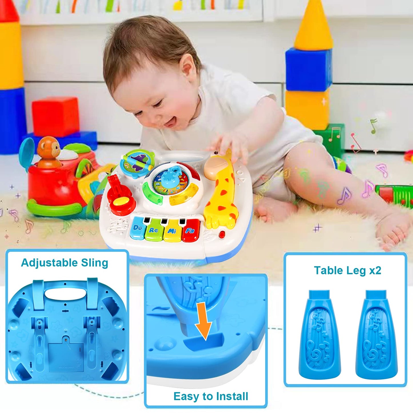 HQXBNBY Baby Toys 6-12 Months, Musical Learning Table Toys for 1 2 3 Year Old Boys Girls Early Education Activity Center Toys for 7 8 9 10 18 Months Kids Toddler Valentines'Day Birthday Gifts