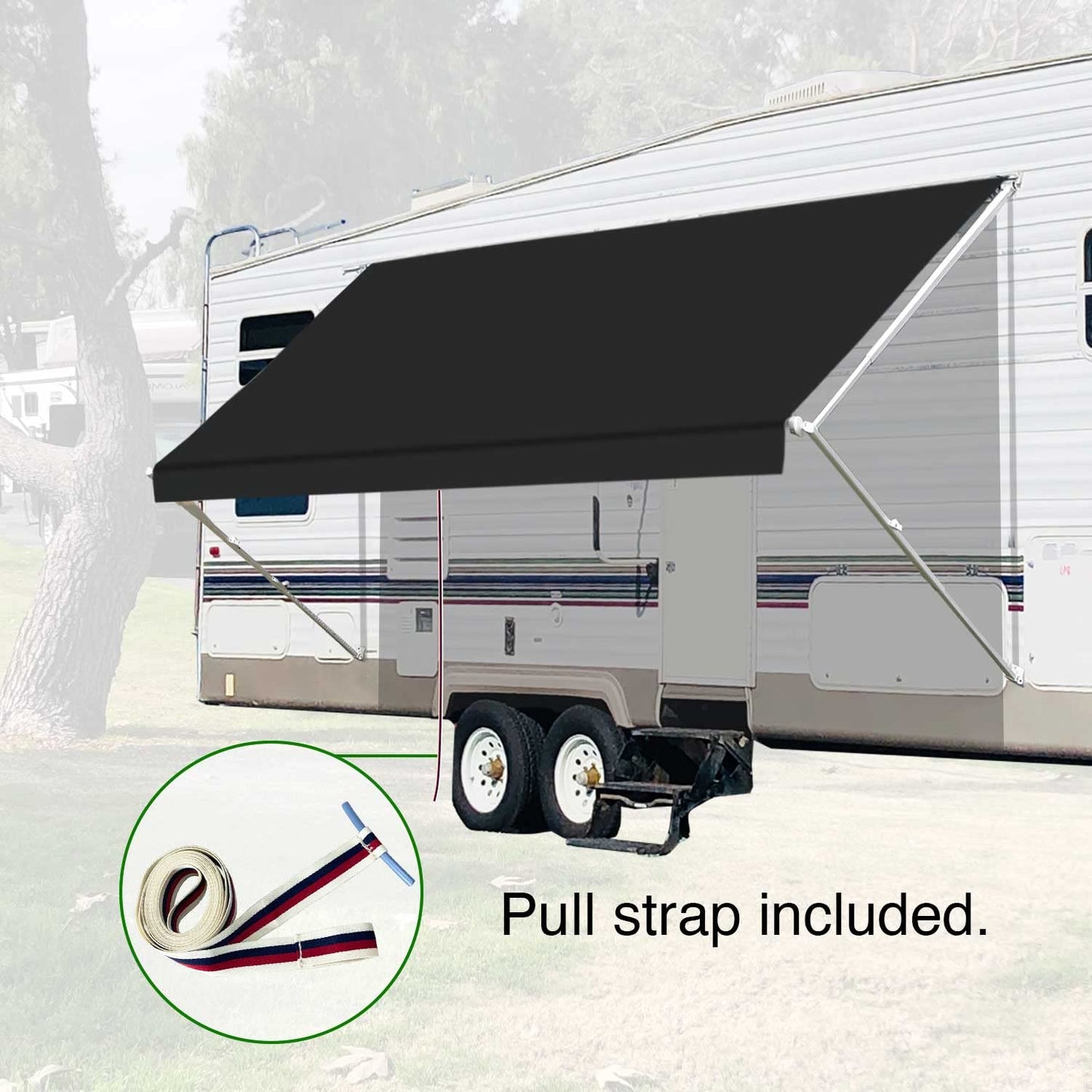 Leaveshade RV Awning Fabric Replacement Motorhome Camper Trailer Awning Fabric Super Heavy Vinyl Coated Polyester 15'3''(Fit for 16' Awning)-Solid Black