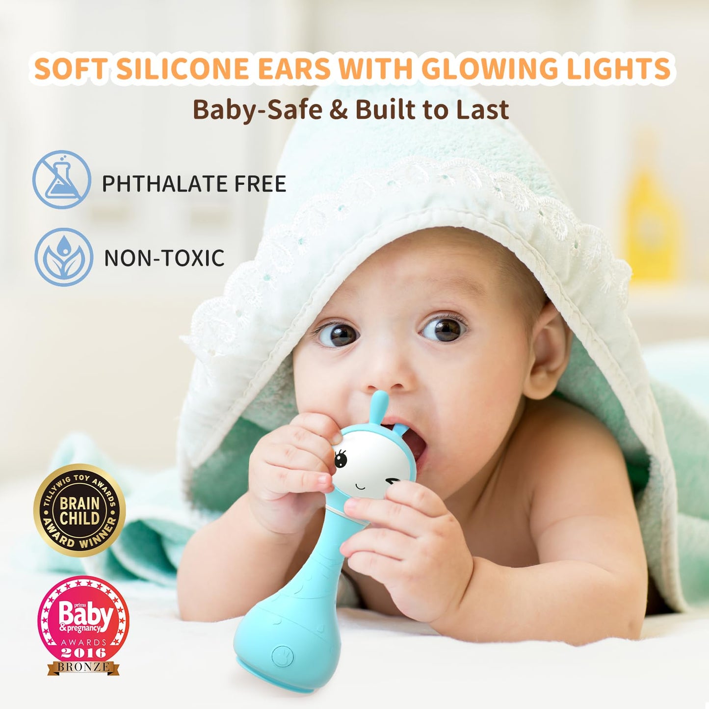 alilo Smarty Bunny Baby Rattle Musical Light Up Toys, Infants Newborns Baby Toys 0-3-6-12-18-24 Months,1 Year Old Boy Girl Easter Gifts, 4 Music Modes and Color Recognition Function with 9 Color Card