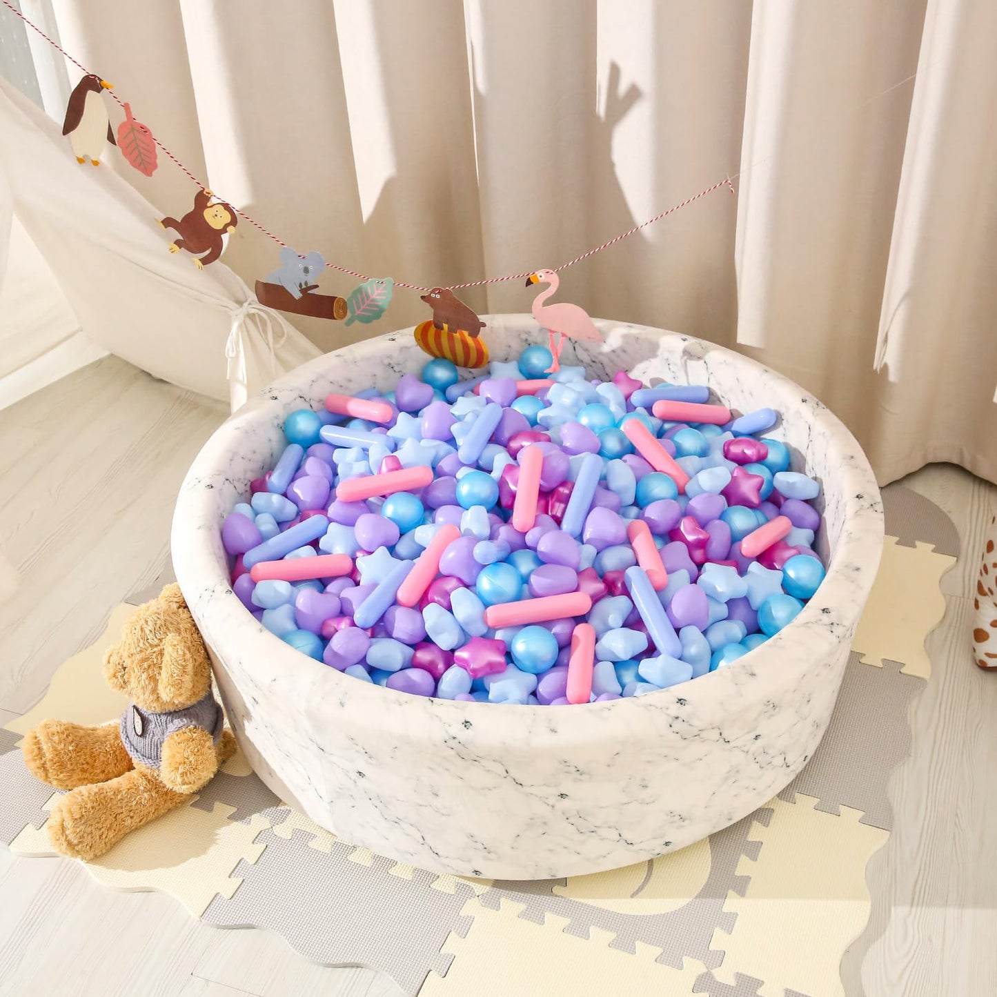 STARBOLO Ball Pit Balls - Pack of 500pcs Crush Proof Plastic Children's Toy Balls Mermaid Ocean Balls for Birthday Party Christmas Water Toy Indoor Outdoor,4 Shapes.