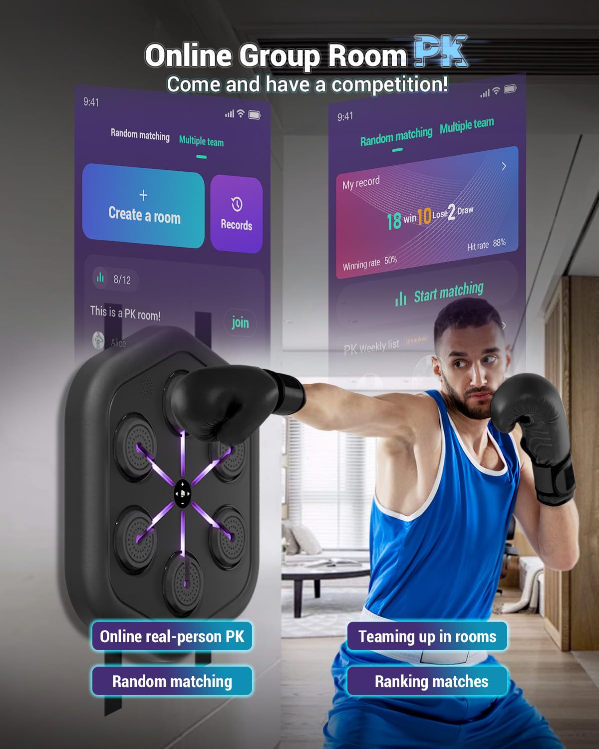 2025 Upgraded Smart Music Boxing Machine, Professional Online Boxing Lessons for Sculpting Fat Burning - 24H Standby, 160 Synced LED Lights, Wall-Mount Punching Bag for Home Gym (4th and 5th)