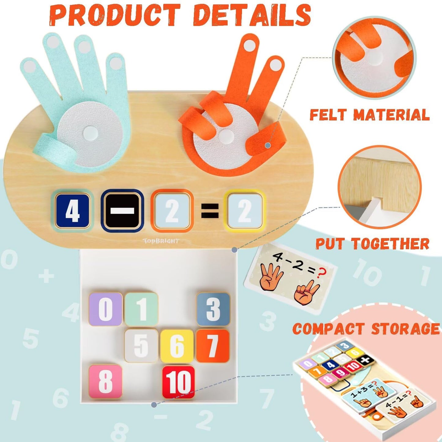 TOP BRIGHT Preschool Learning Toys for Toddlers 3-4, Montessori Toys for 3-5 Year Old Boys Girls Birthday Gifts, Educational Number Blocks Math Manipulatives