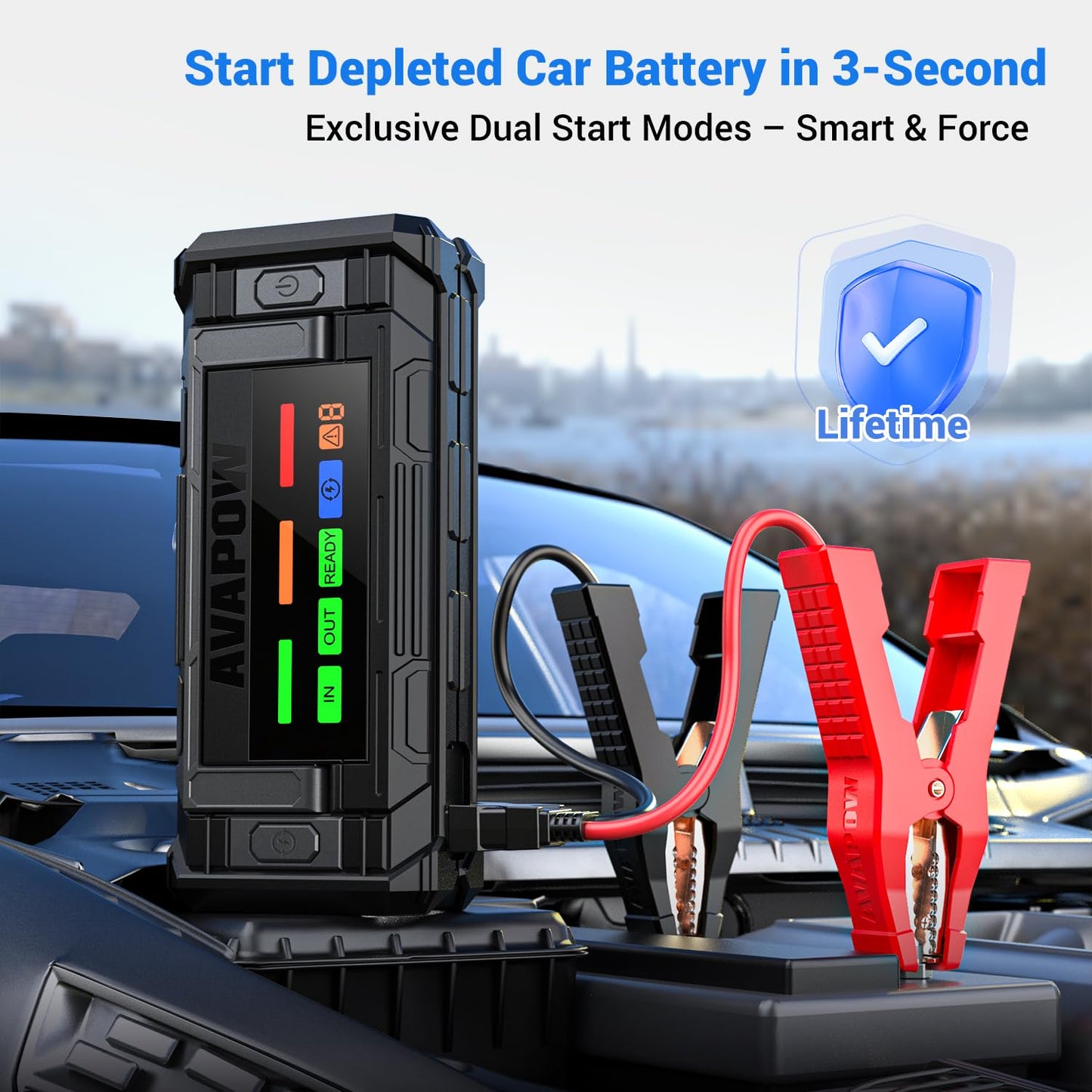 AVAPOW Jump Starter with Air Compressor, 8000A 150PSI Car Battery Booster Portable & AVAPOW 8000A Battery Jumper Starter Portable with 4″ HD Display PD 30W Dual-Way Fast Charging
