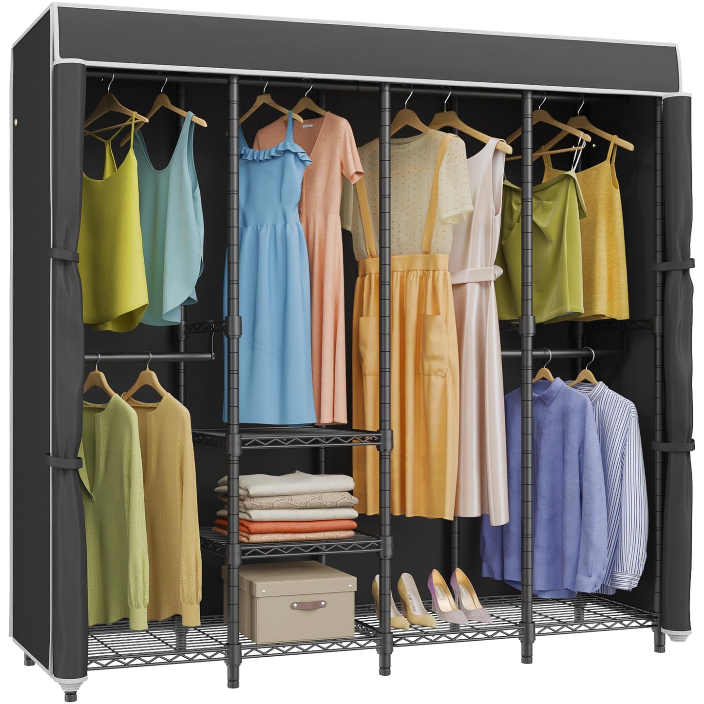 VIPEK V40C Medium Covered Clothes Rack, Freestanding Clothing Rack with Black Oxford Fabric Cover for Hanging Clothes, Adjustable Portable Closet Wardrobe for Bedroom & Walk-in Closet, Max Load 900LBS