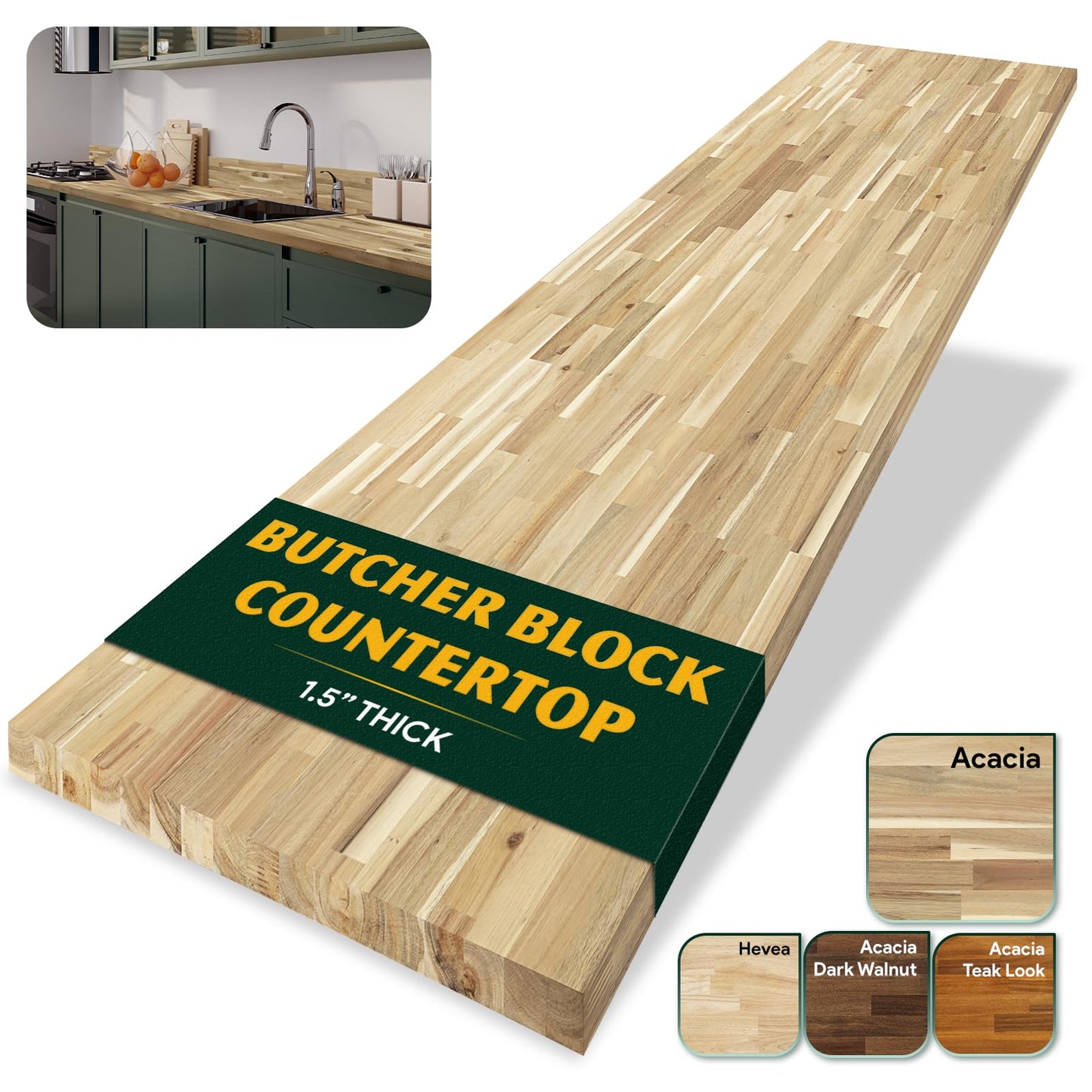 Howizz Acacia Butcher Block Countertop 96 x 25 x 1.5 Inches, Unfinished Solid Wood Table Top for DIY Desk Top, Workbench Top, Kitchen Countertop
