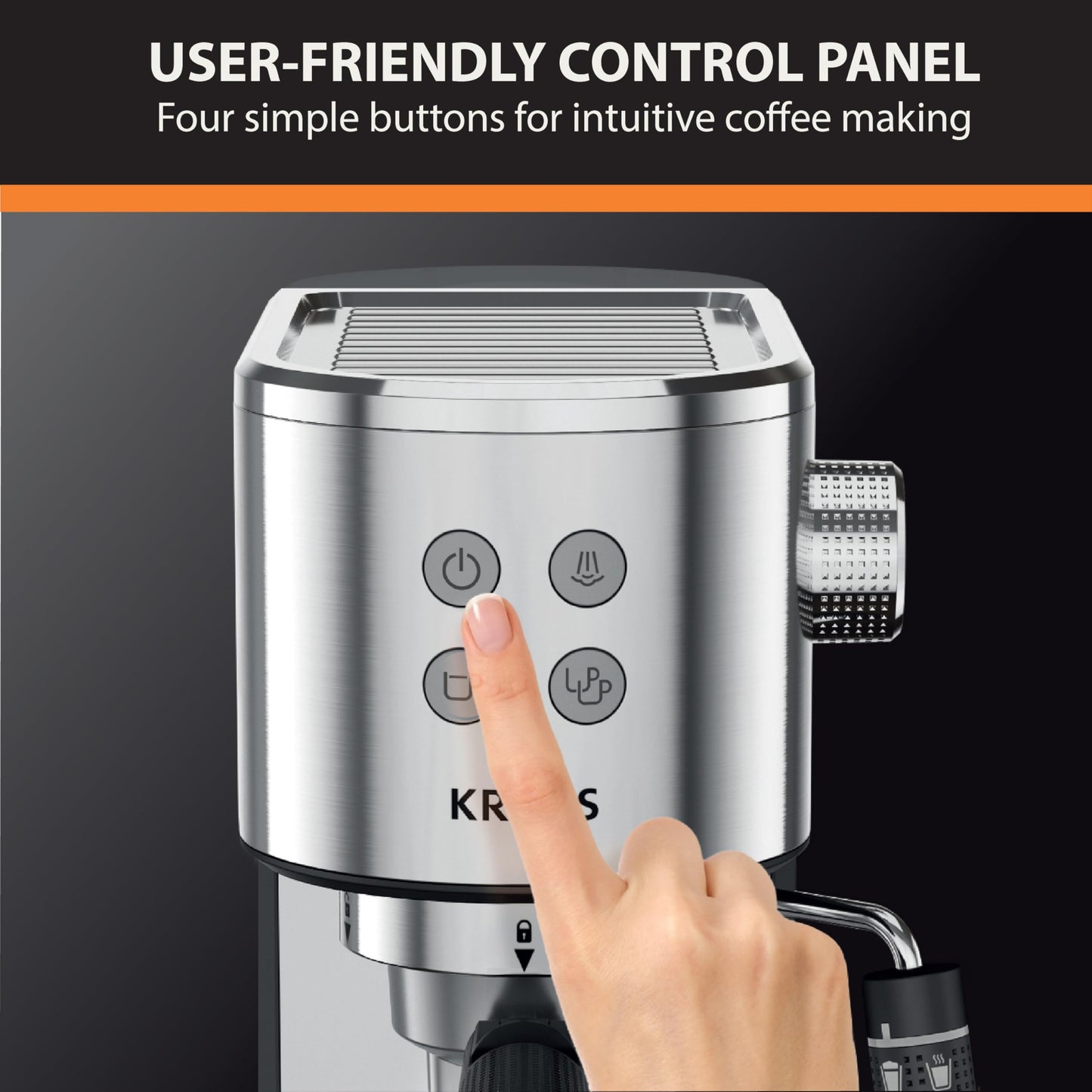 KRUPS Stainless Steel Espresso Machine: 15-Bar Pump Pressure, Milk Frother for Cappuccino and Latte, Fast Pre-Heat, 2-Cup Capacity, Cup Warmer, Easy Cleaning, 1350W, Silver