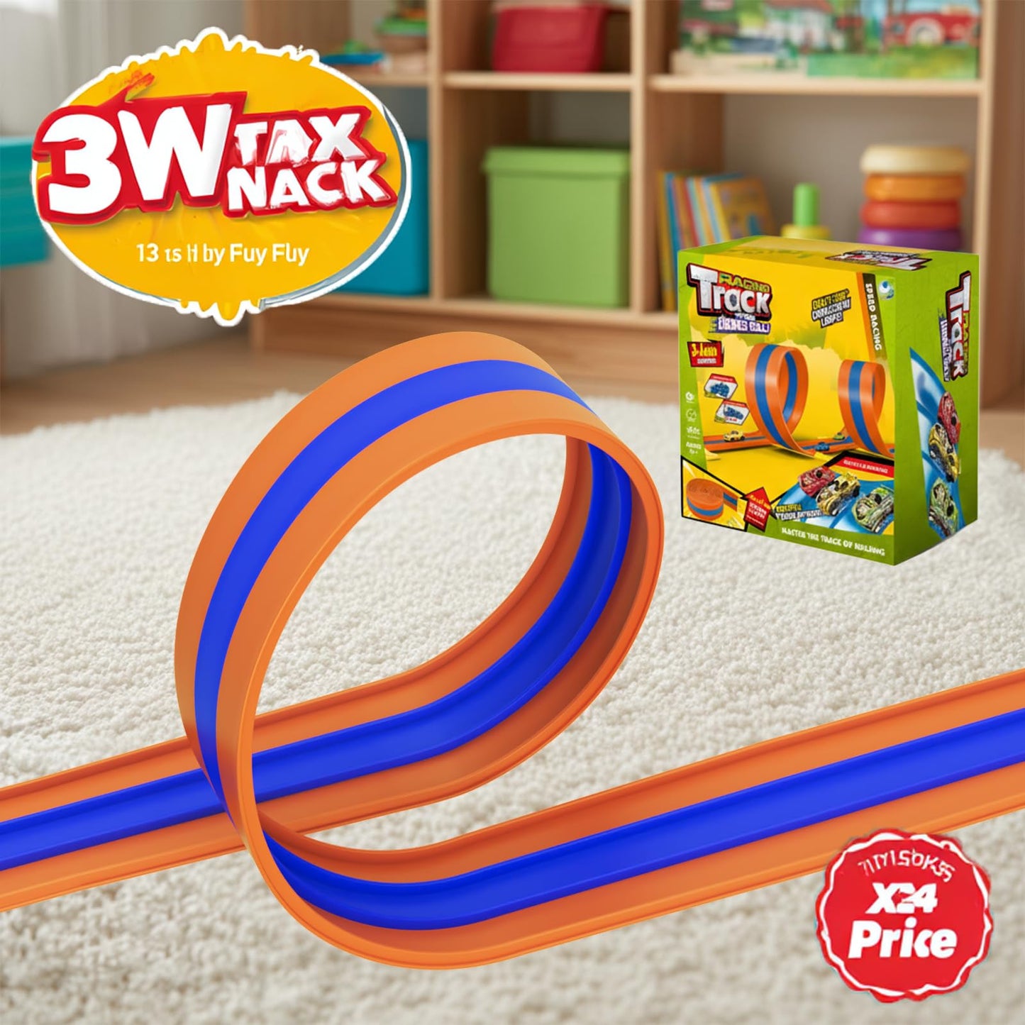 Flexible Race Track 3-Lane 15ft Race Car Track Compatible with Diecast 1/64 Scale Cars, Flexible Car Track Race Ramp Toy with Strong Suction Cups