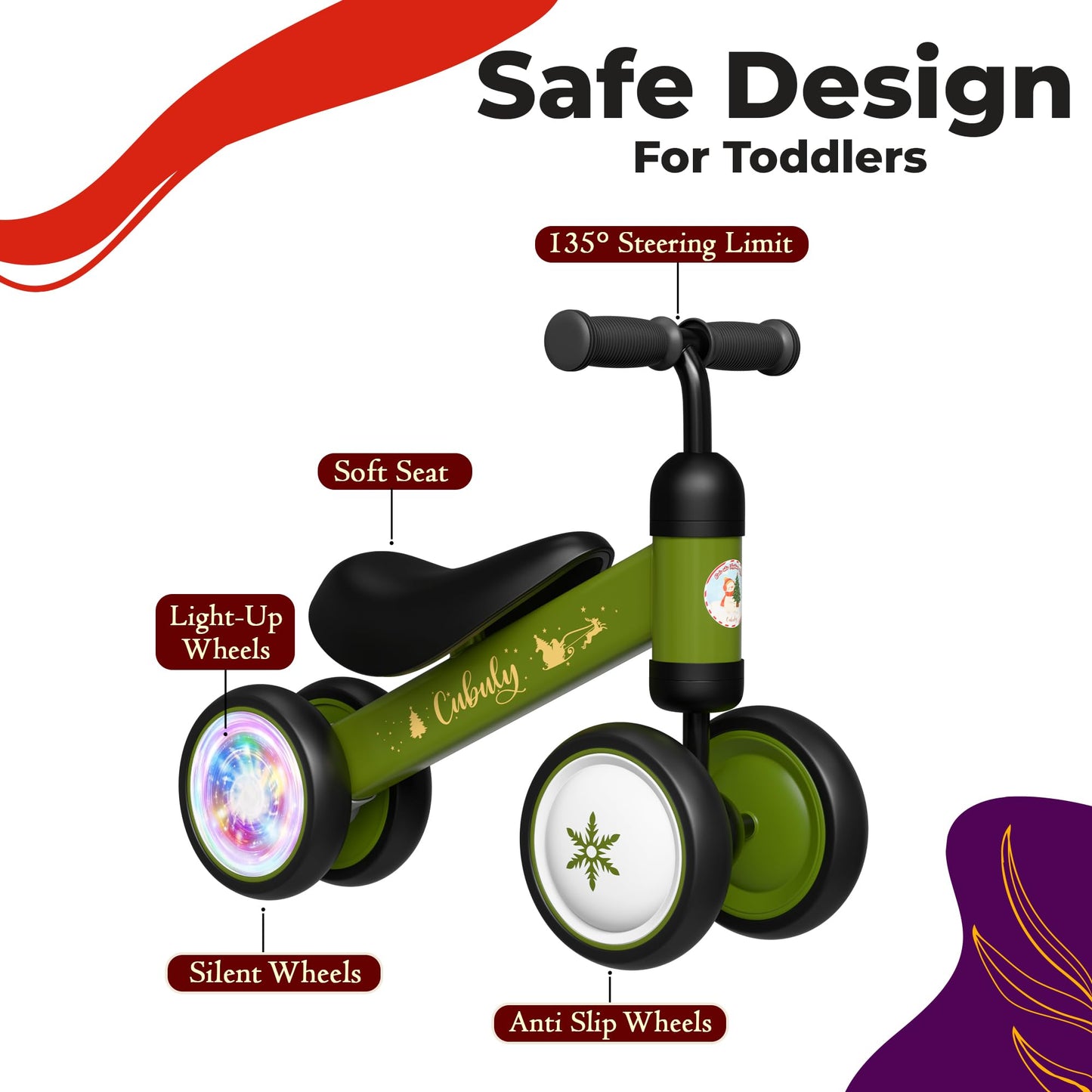 Cubuly Green Baby Balance Bike for 1-3 Year – First Birthday Boy Girl Gifts 12-36 Month Mini Bike|Colorful Lighting Wheels|Ride on Toys |Toddler Balance Bike 1-3 Indoor/Outdoor