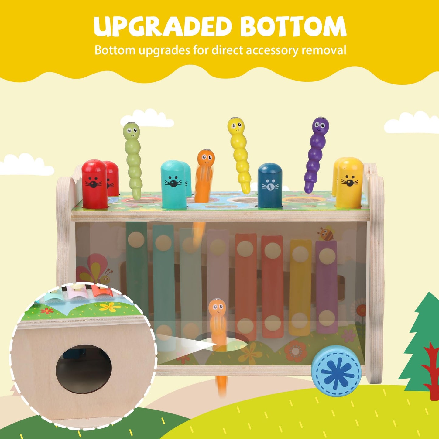 9 in 1 Montessori Toys for 1 Year Old, Wooden Hammering Pounding Toy Game with Xylophone for Toddlers 1-3, Gears and carrot harvest,1 Year Old Girl Birthday Easter Gifts, Learing Toys for babies