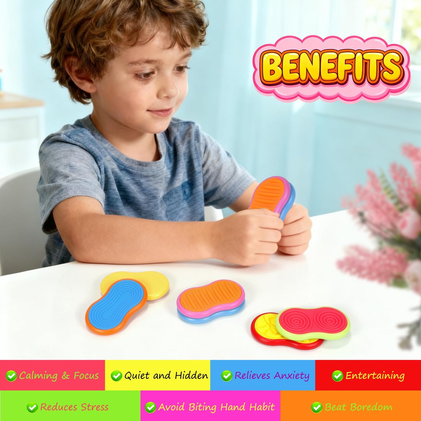 Silicone Sensory Magnetic Toys for Kids, 6PCS Textured Anxiety Relief Slider,Suitable for Autism and ADHD — Essential for Adults Office Desk Travel Stress Relief Toys for Students Classroom