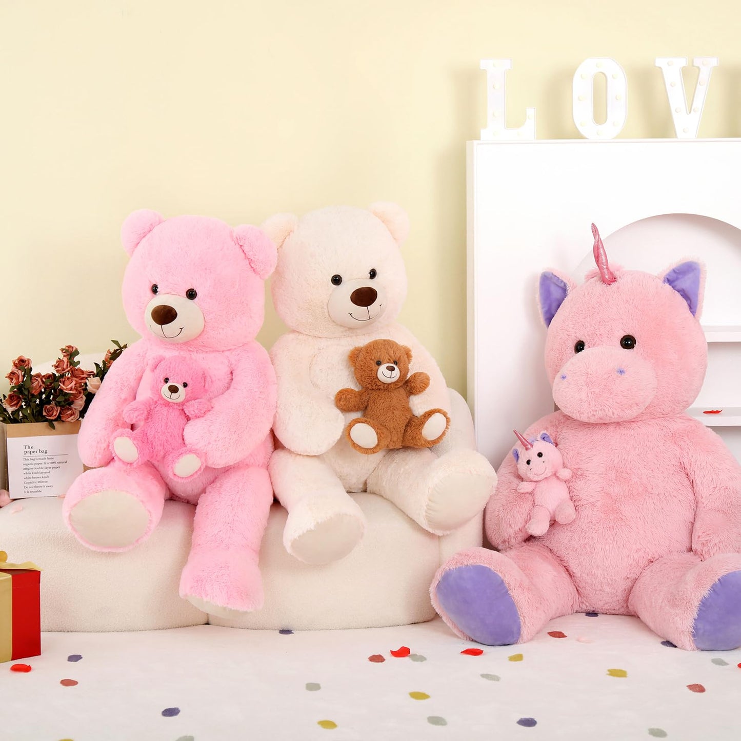 MorisMos Giant Teddy Bear Stuffed Animal Hugging Plush Toys Duo,43" Big Mama Baby Stuffed Teddy Bear Toys for Kid Girl Boy Mom, 4ft Large Stuffed Animals Gift for Birthday Baby Shower Decor Christmas
