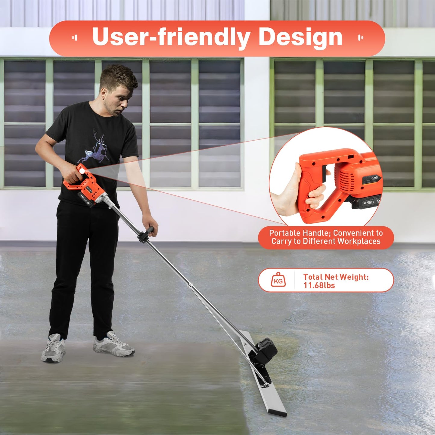 21V Electric Screed, Cordless Concrete Wet Screed, Concrete Finish Vibrating Tool, Vibrating Screed with 59 Inch Screed Blade Ruler (Ships in two packages)