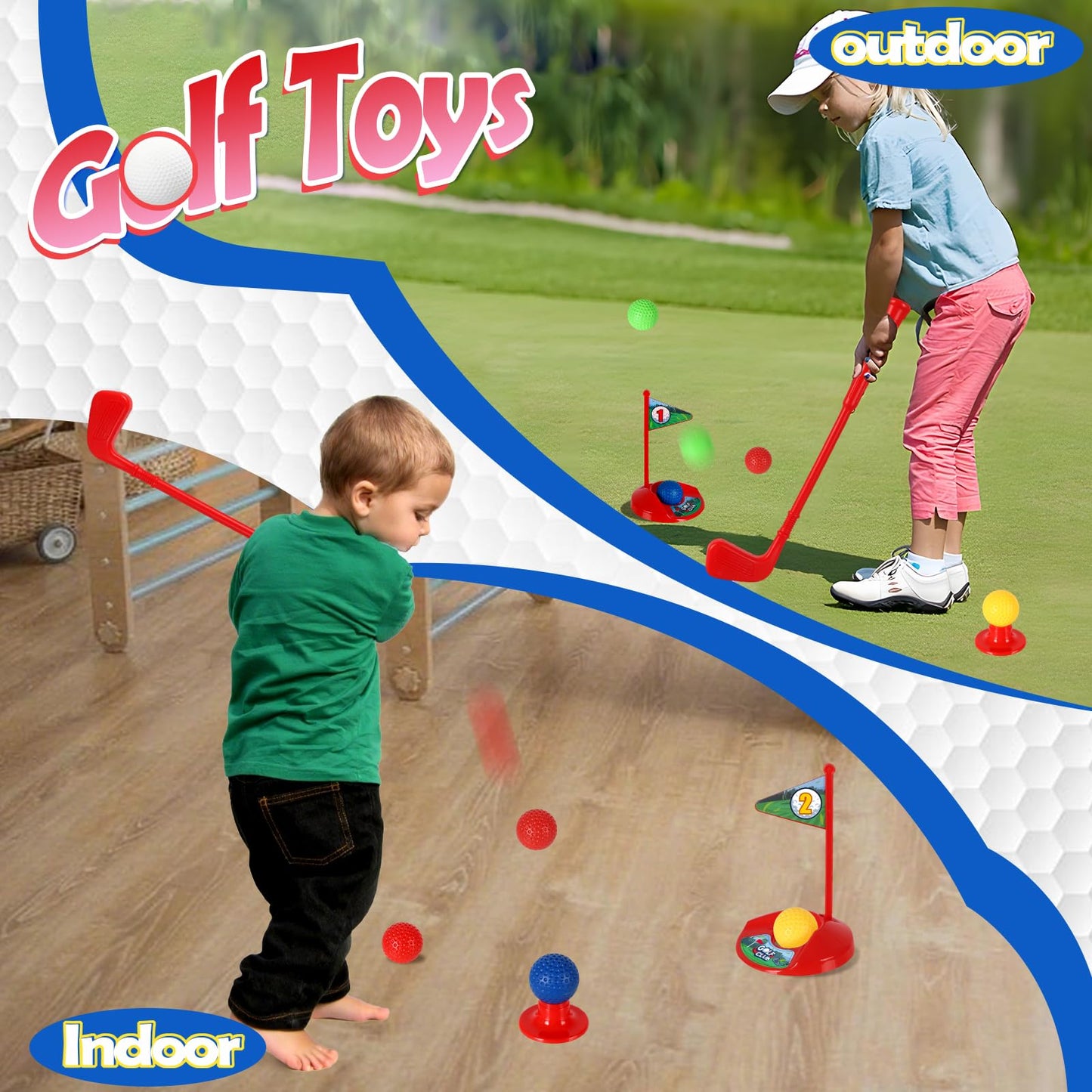 SUPER JOY Toddler Golf Set, Kids Golf Cart with 4 Clubs & 8 Balls, Indoor Outdoor Kid Golf Clubs for 3-5 Boys Girls, Mini Golf Birthday Gifts for Baby 3-5 Years Old