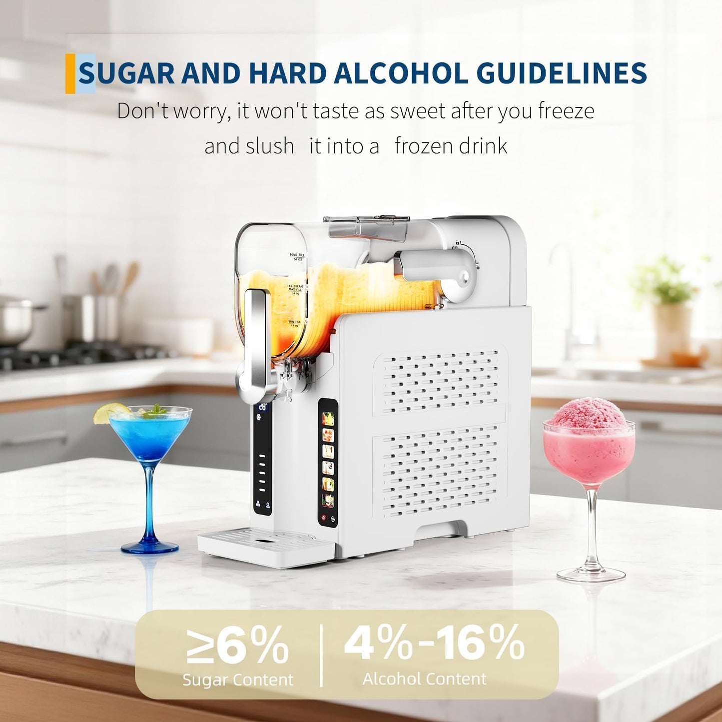 Home Slushy Maker with 12H Timer – Ice-Free Frozen Drink Machine with LED Display & 6 Preset Modes – 70 oz Large Tank for Margaritas, Daiquiris & Ice Cream, White